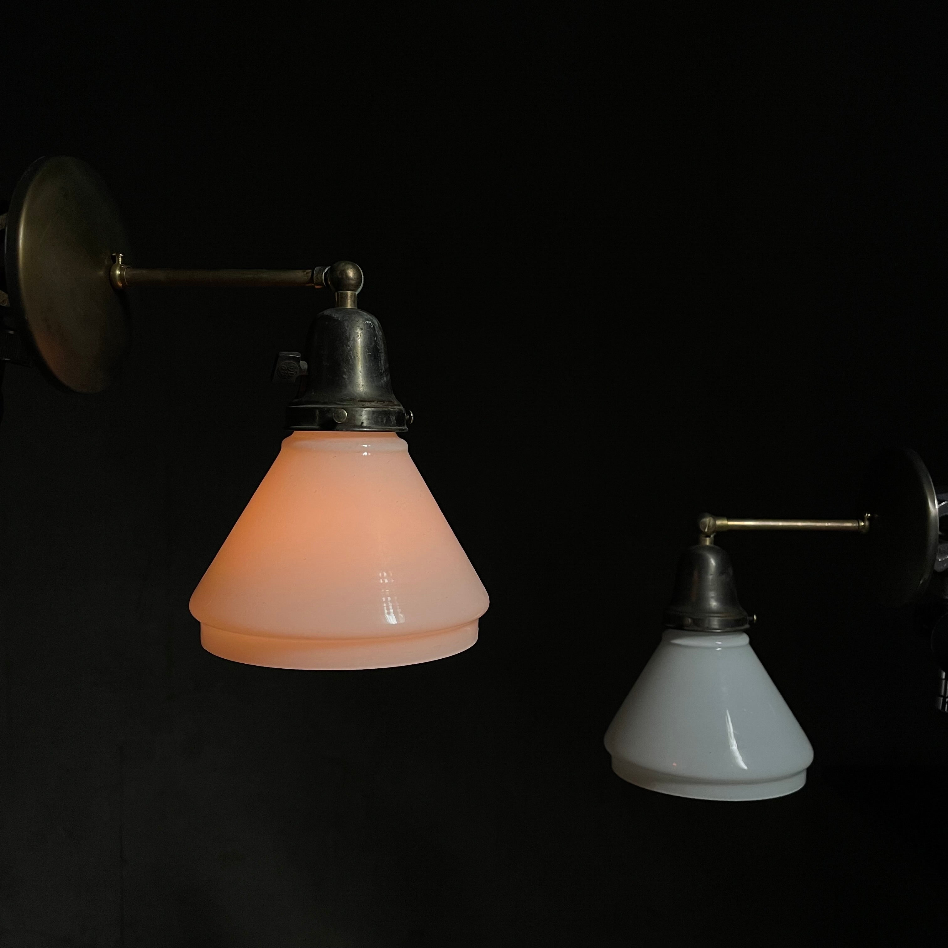 1930 Brass Sconces with Milk Glass Shades