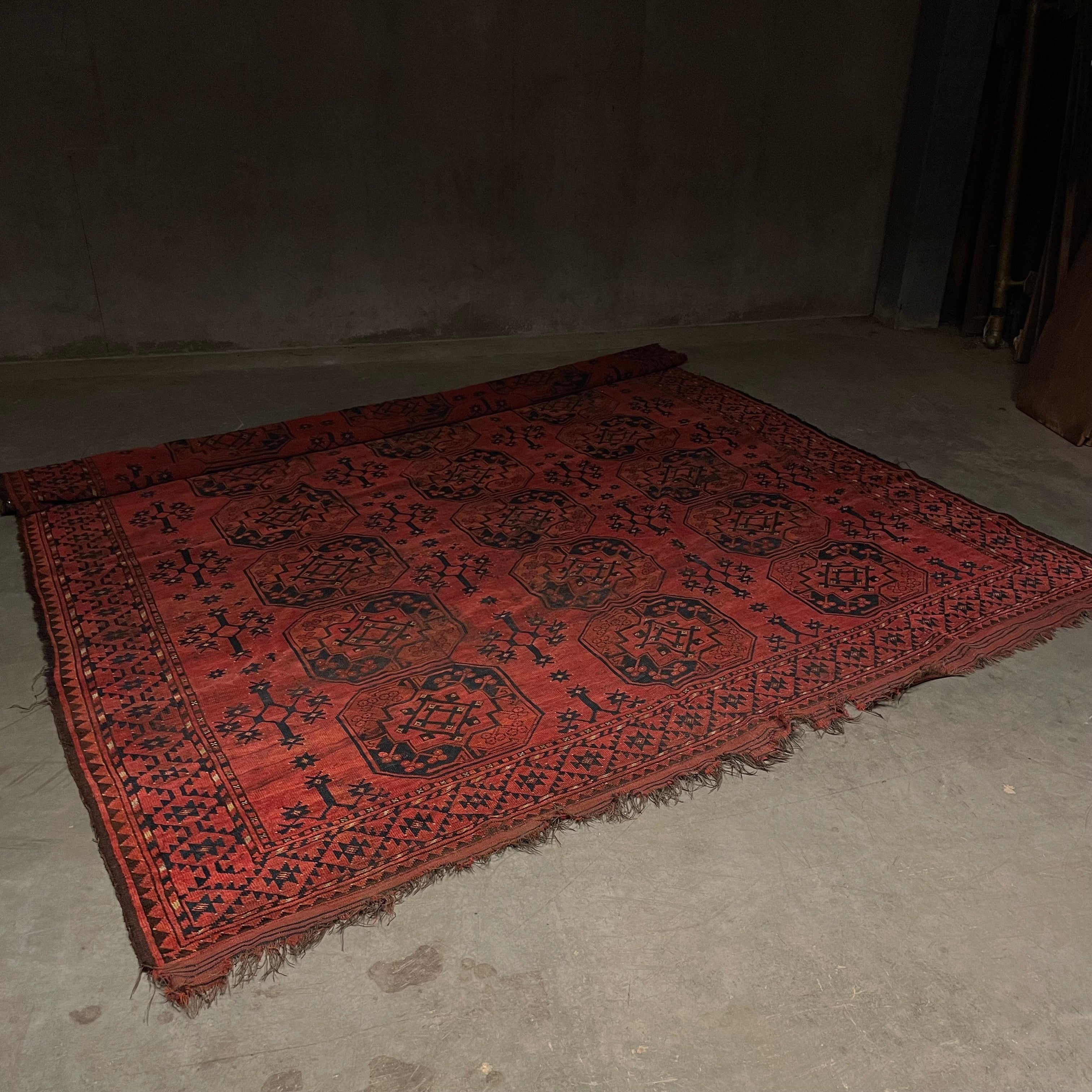 Antique Wool Afghan Traditional Hand Woven Carpet