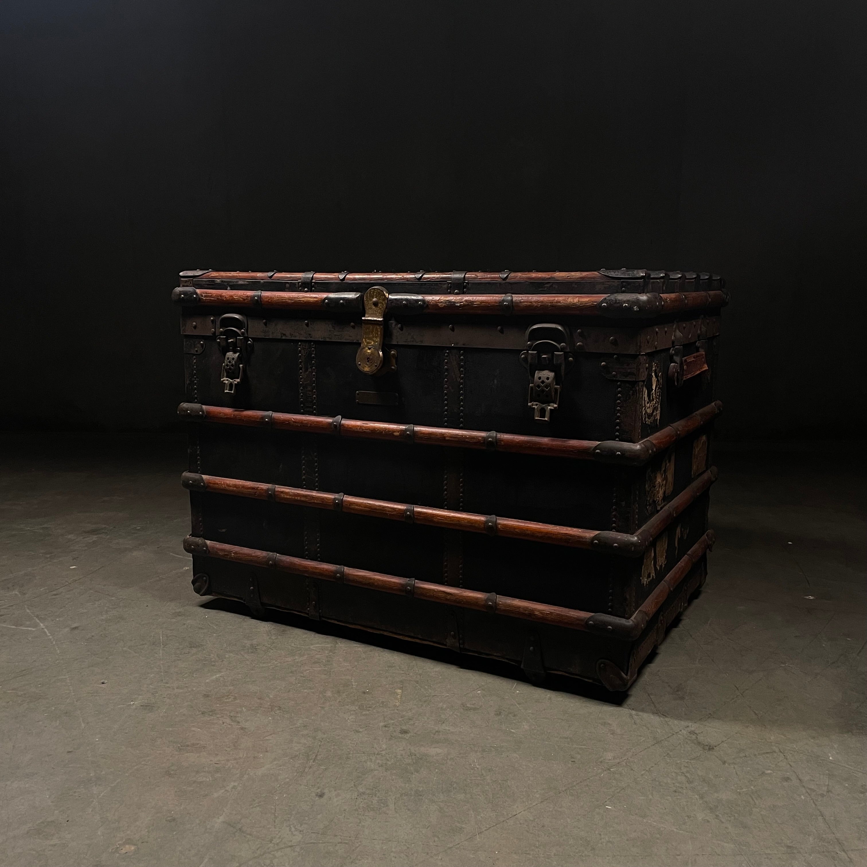 19th Century Steamer Travelling Leather Trunk