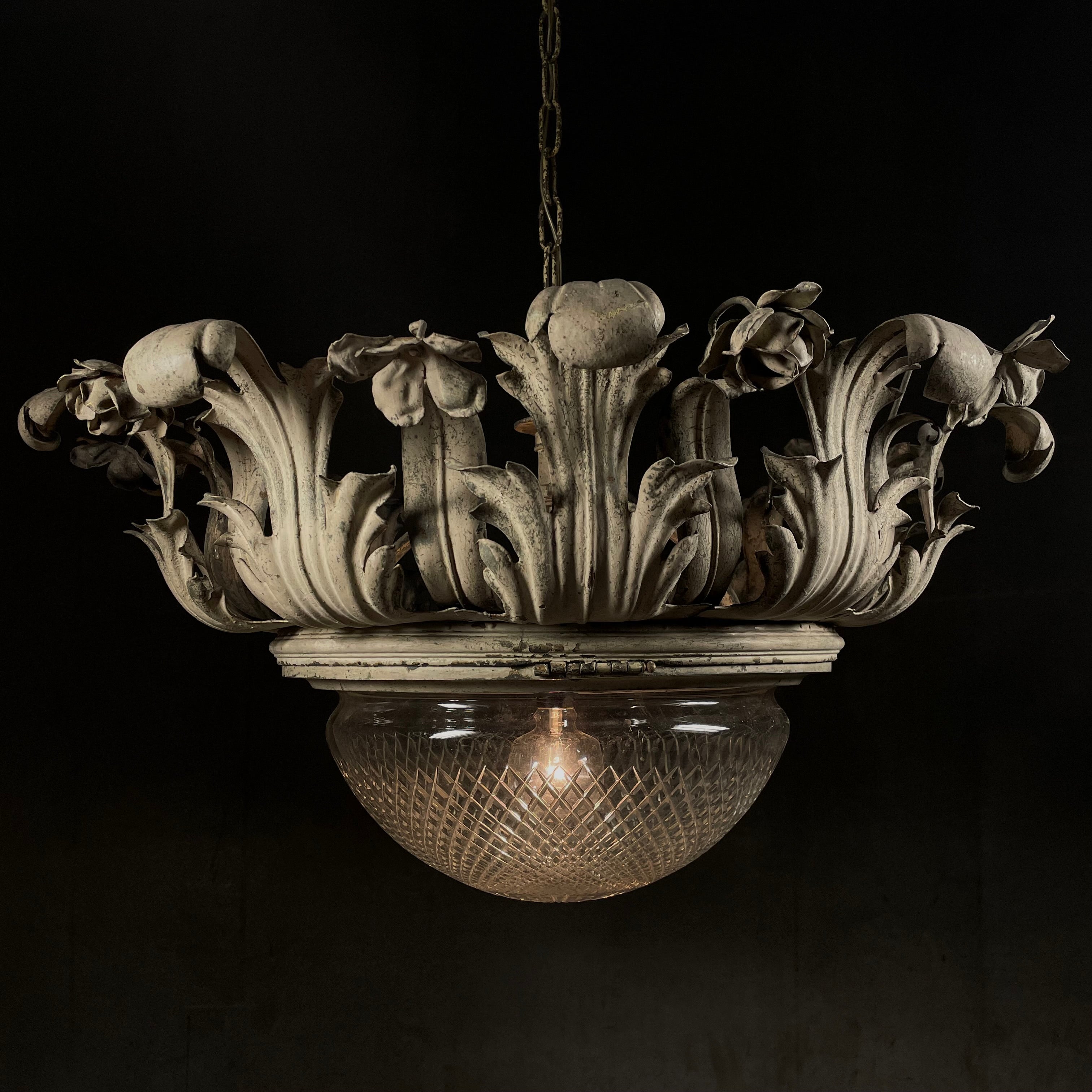 C1900 Exceptional Large Italian Chandelier with Cut Glass Dome