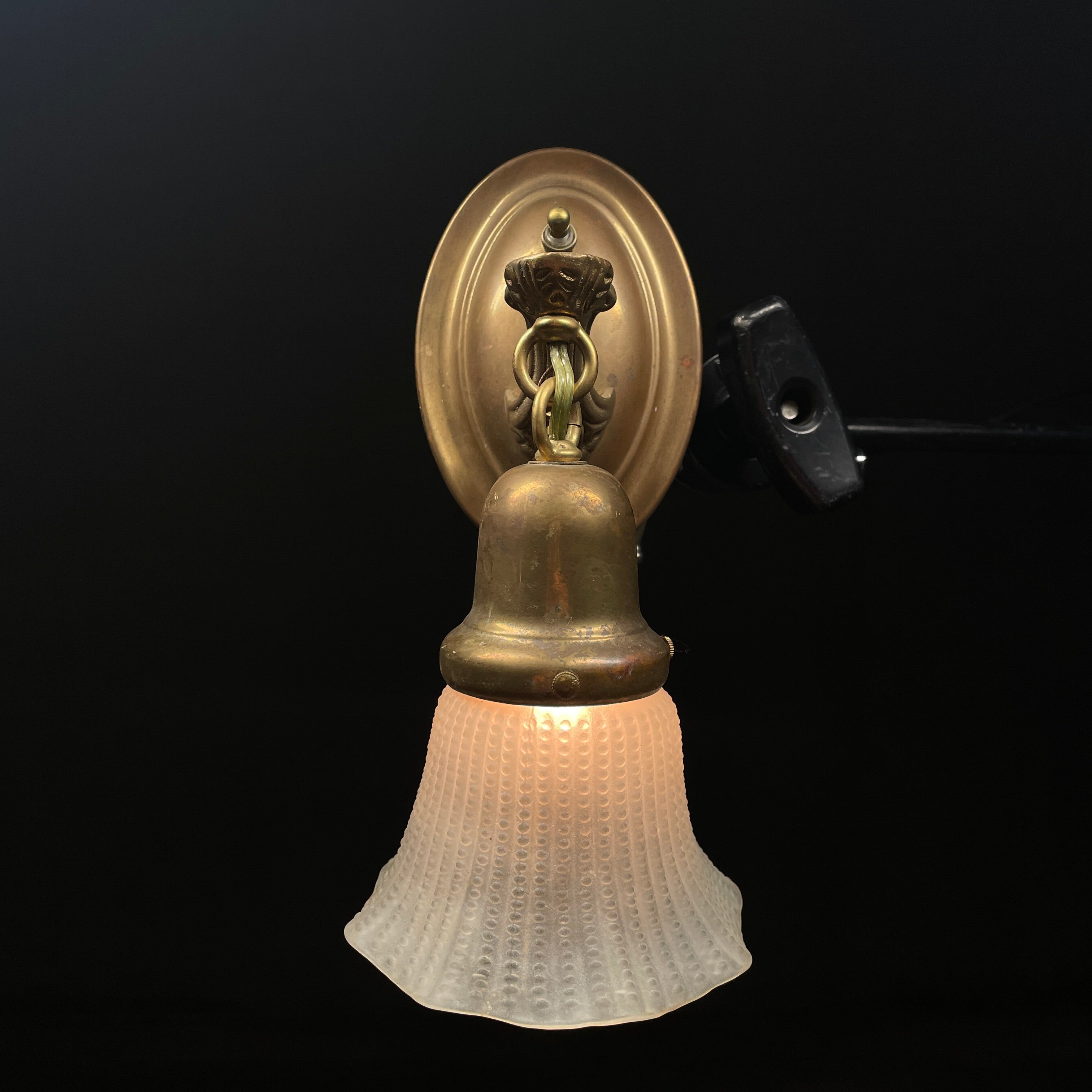 1920 Single Brass Sconce with Textured Glass Shade