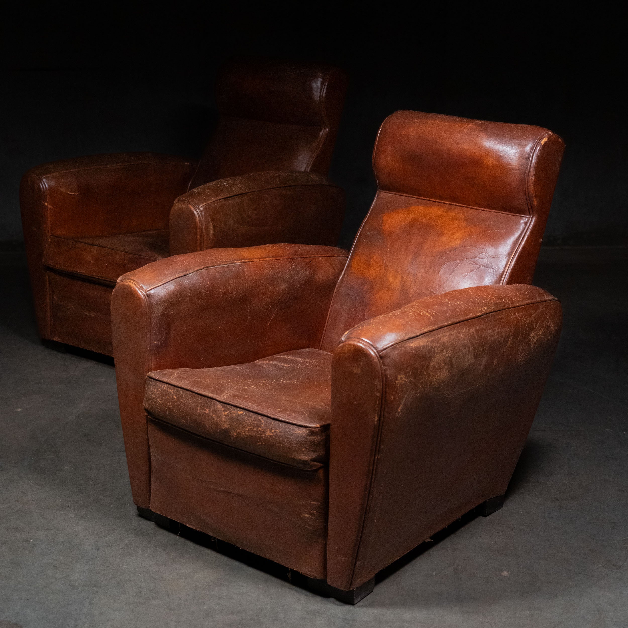 1920 French Leather Club Chairs