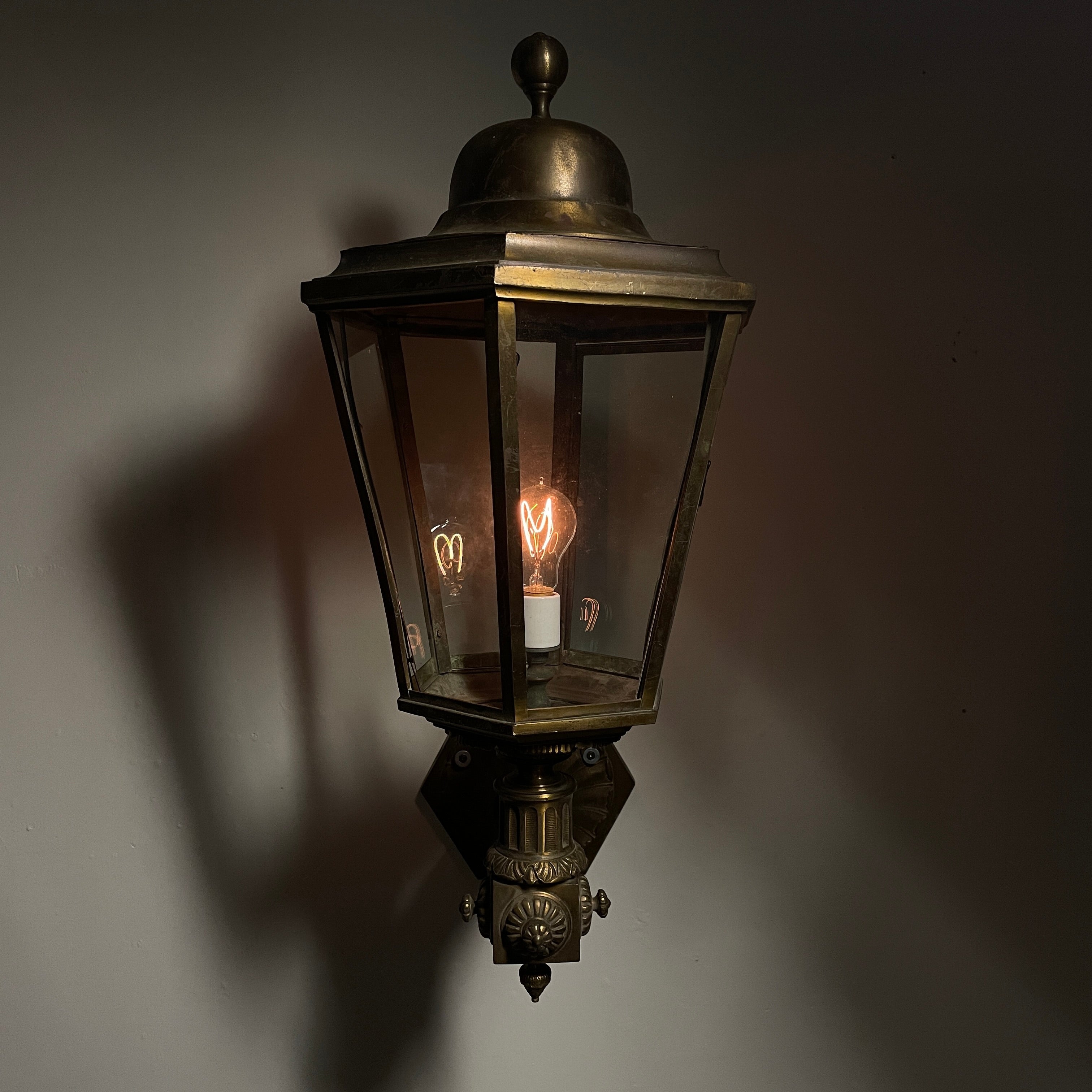 1910 Large Exterior Decorative Brass Lantern Sconce Light