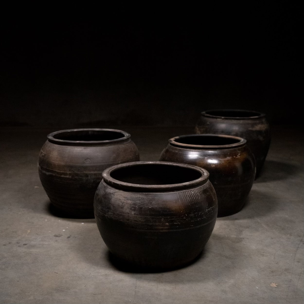 Asian vintage black planter pots