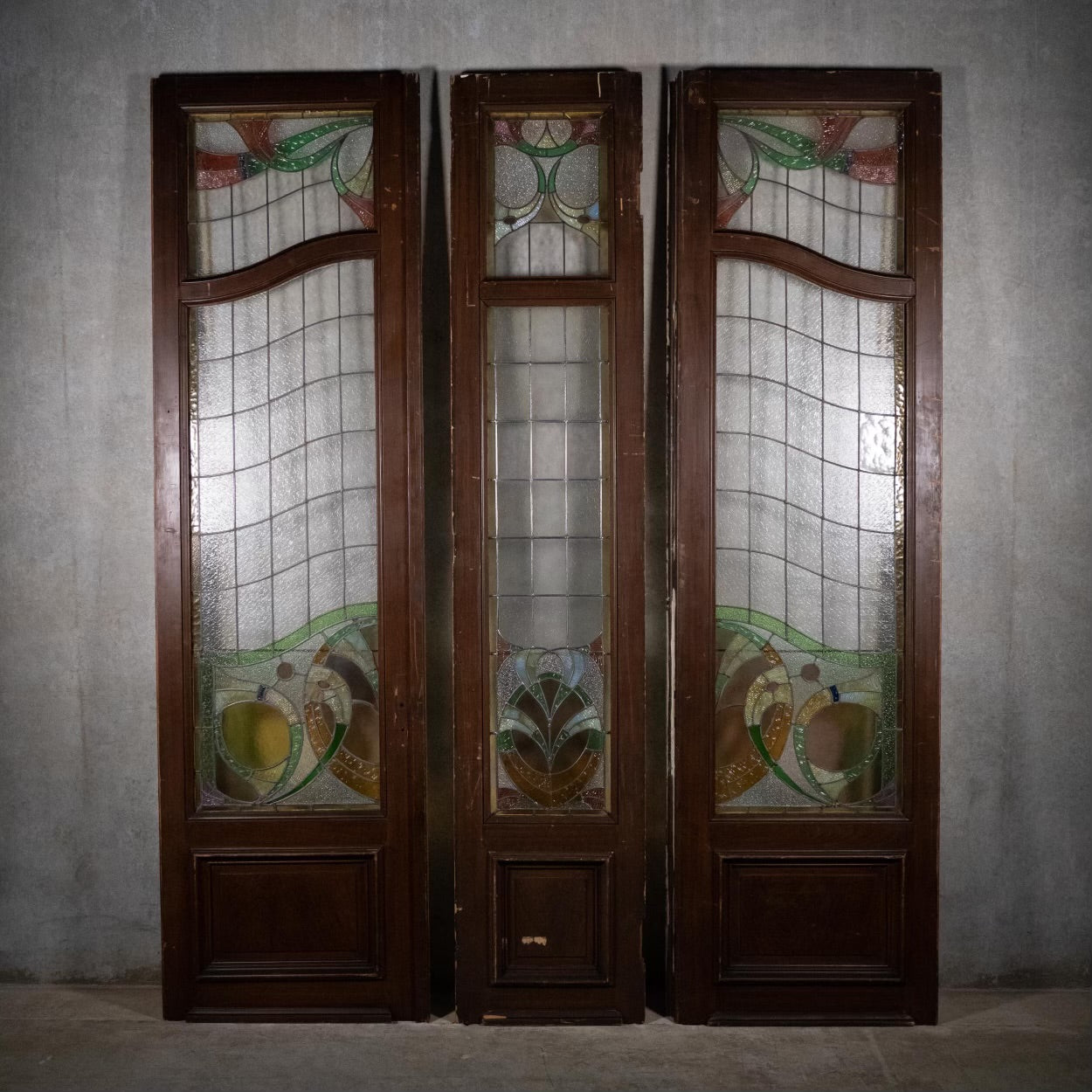 19th Century Exceptional French Entry Doors with Stain Glass Details
