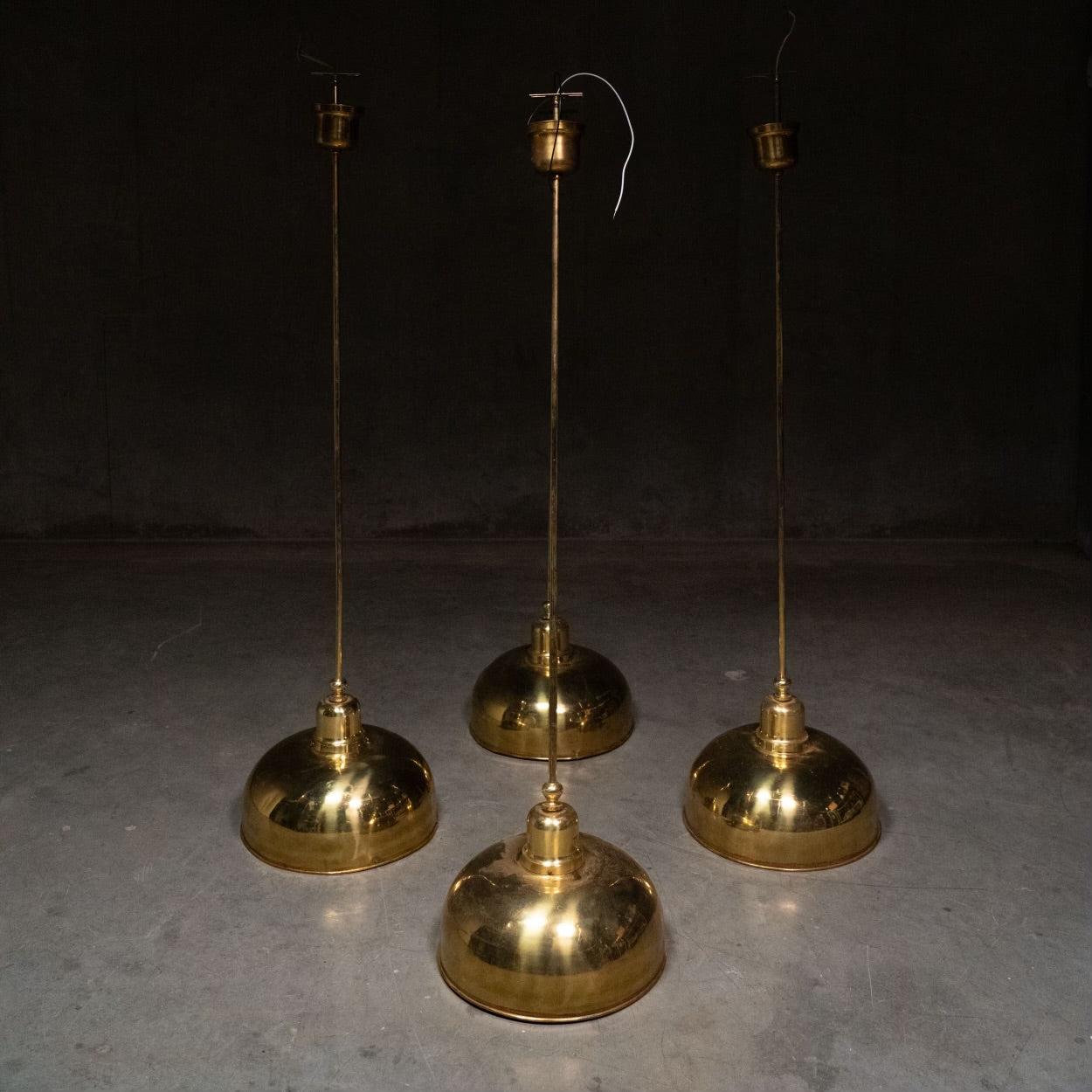 1960 Rare Solid Brass French Bistro Pendant Lights