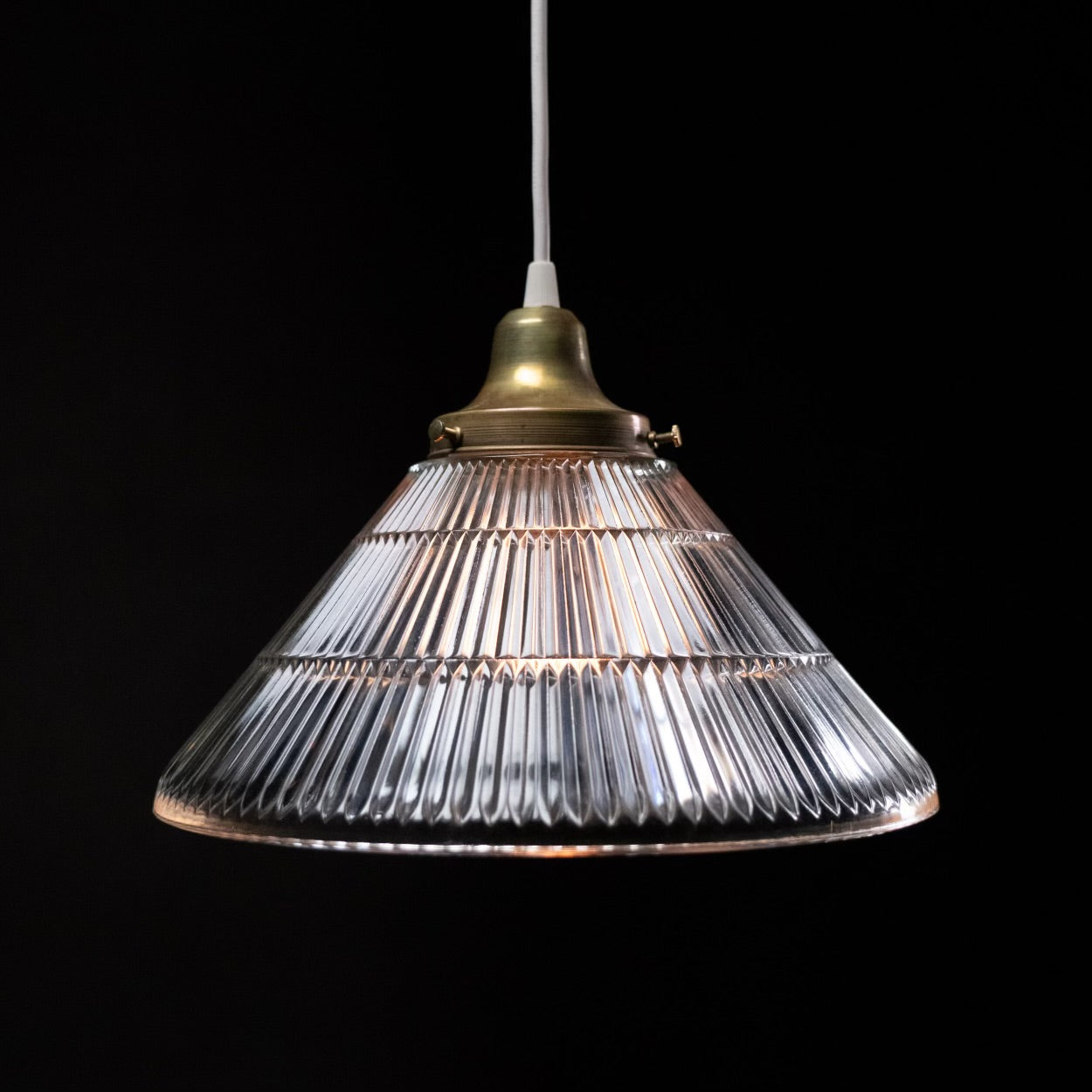 1930 Holophane Glass Cone Pendant Light