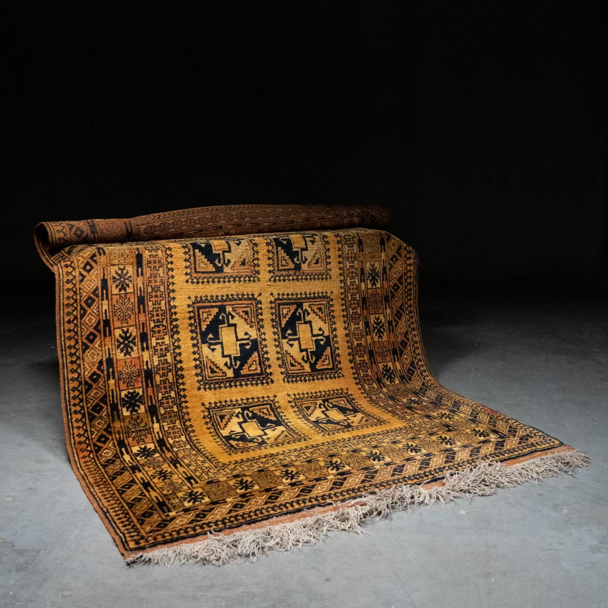 1960 Afghan Gold Wool Carpet