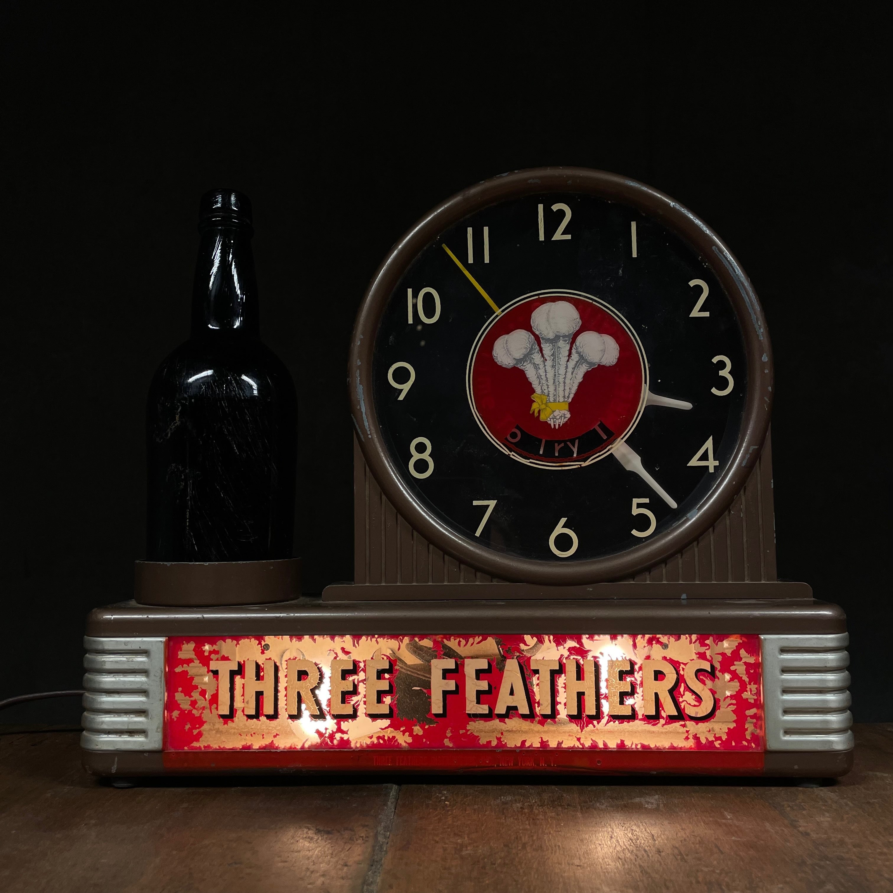 Three Feather Whiskey Clock Sign
