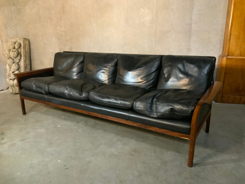 Mid-Century Modern 4-Seat Rosewood & Leather Sofa Knut Saeter for Vatne Møbler | Scott Landon Antiques and Interiors.