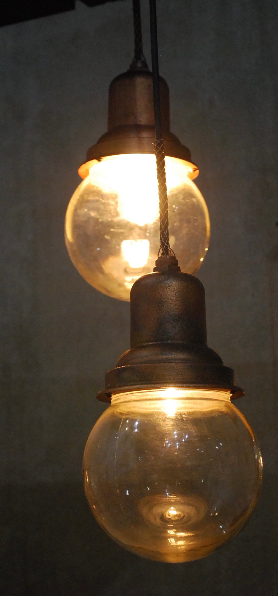 1930 Rare Appleton Industrial Copper pendant lights | Scott Landon Antiques and Interiors.