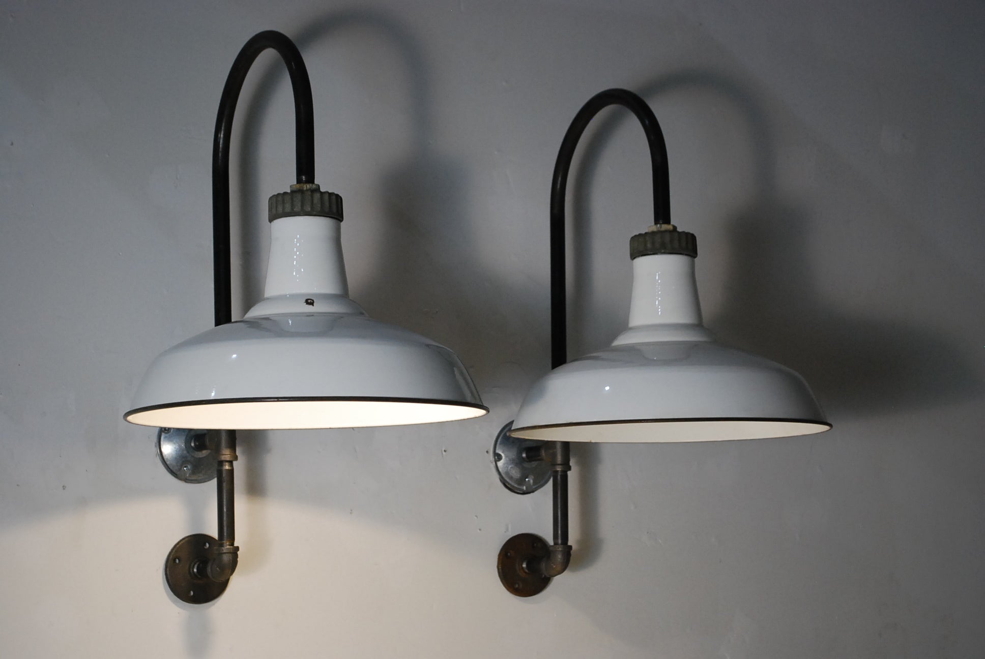 1940 set of industrial barn style sconces | Scott Landon Antiques and Interiors.