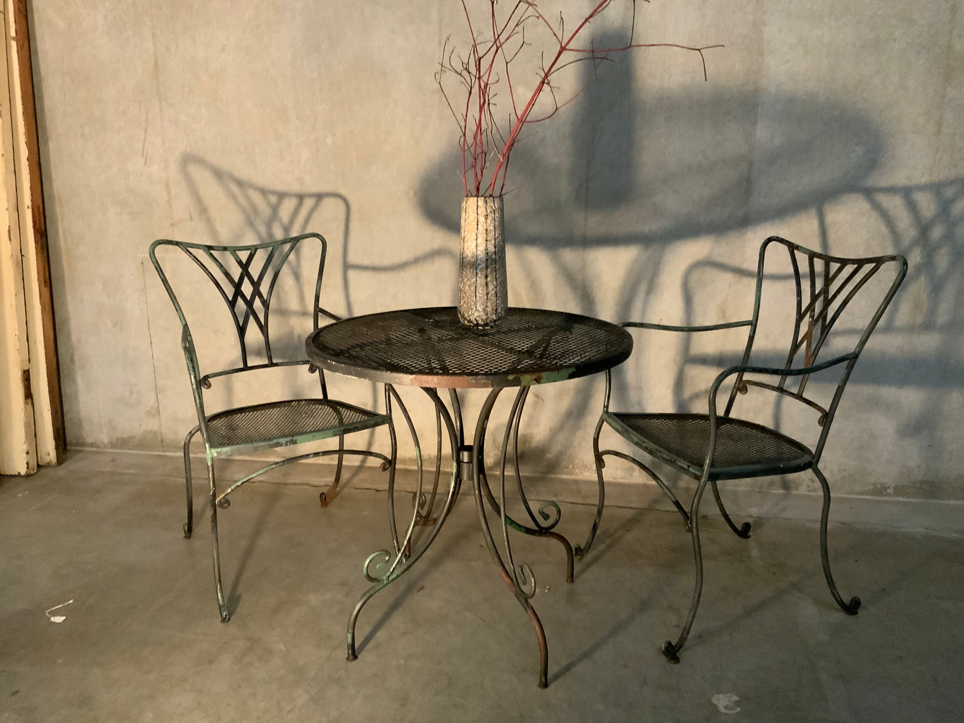 1940 French Iron outdoor patio garden dining set | Scott Landon Antiques and Interiors.