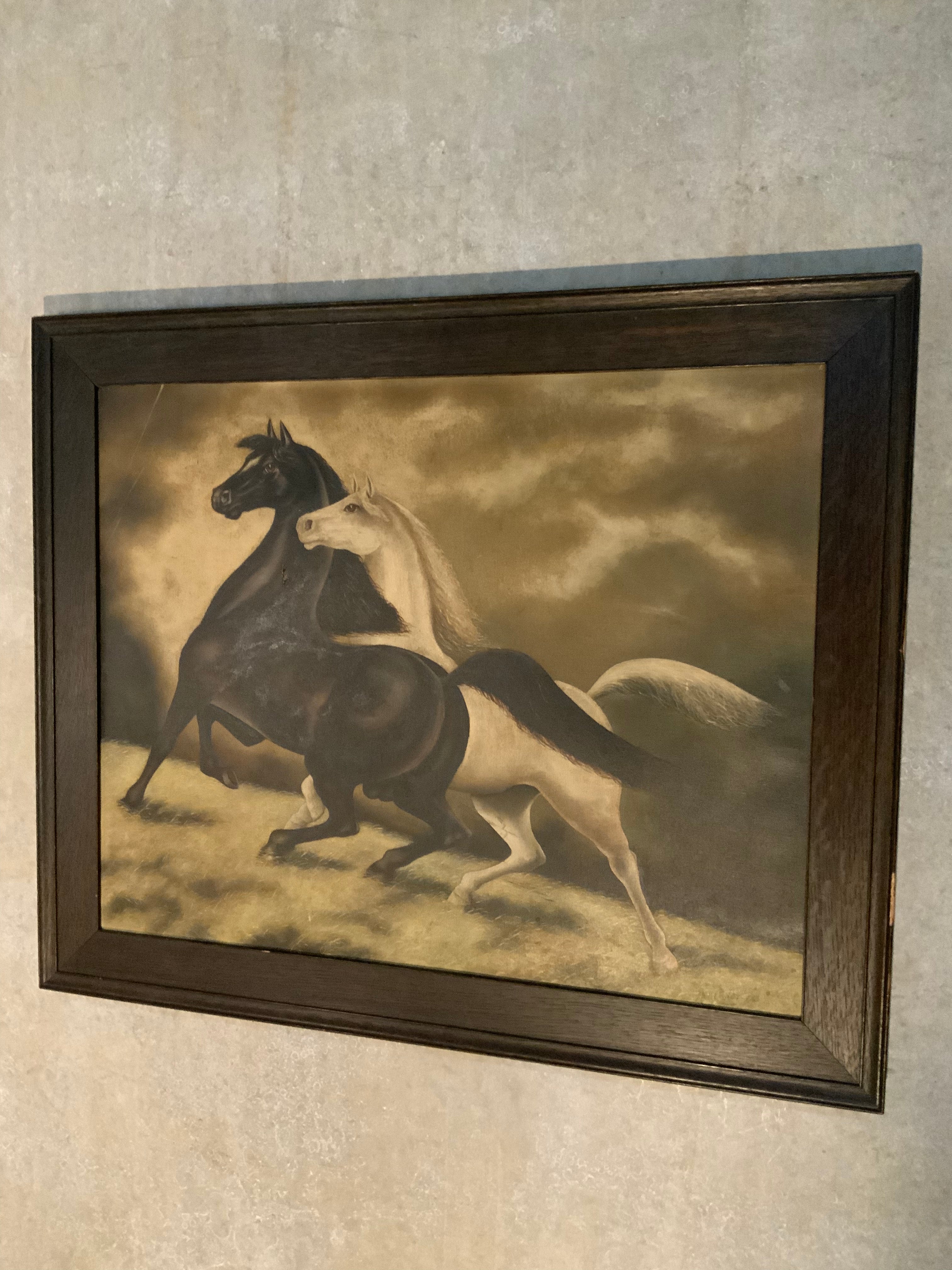 1911 signed original olio on canvas spirited horses | Scott Landon Antiques and Interiors.