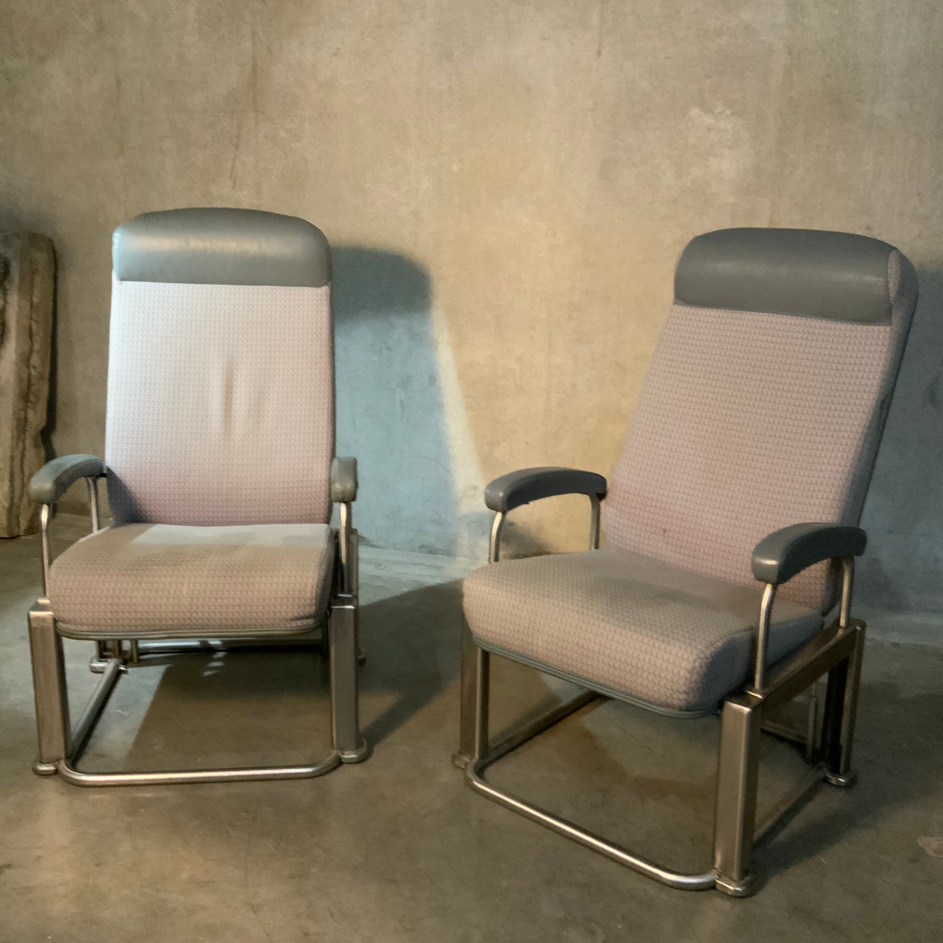Henry Dreyfuss Industrial or Machine Age Lounge Chairs  for Pullman Train | Scott Landon Antiques and Interiors.