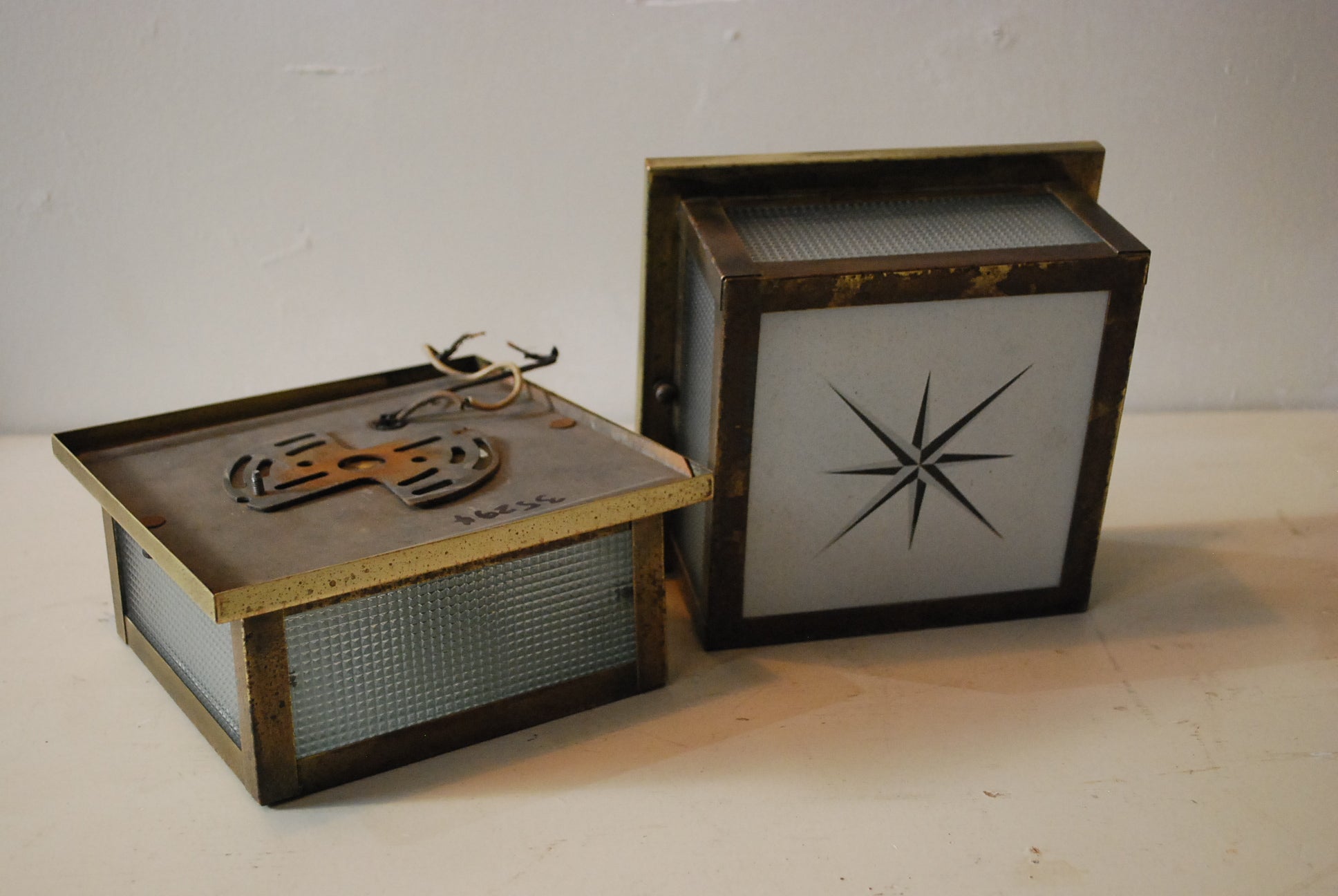 1960 Brass flush mount Ceiling lights | Scott Landon Antiques and Interiors.