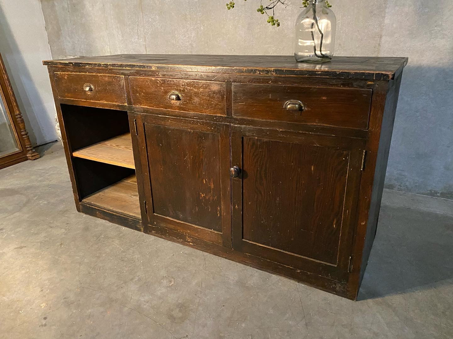 1920 wooden sideboard cabinet in old original finish | Scott Landon Antiques and Interiors.