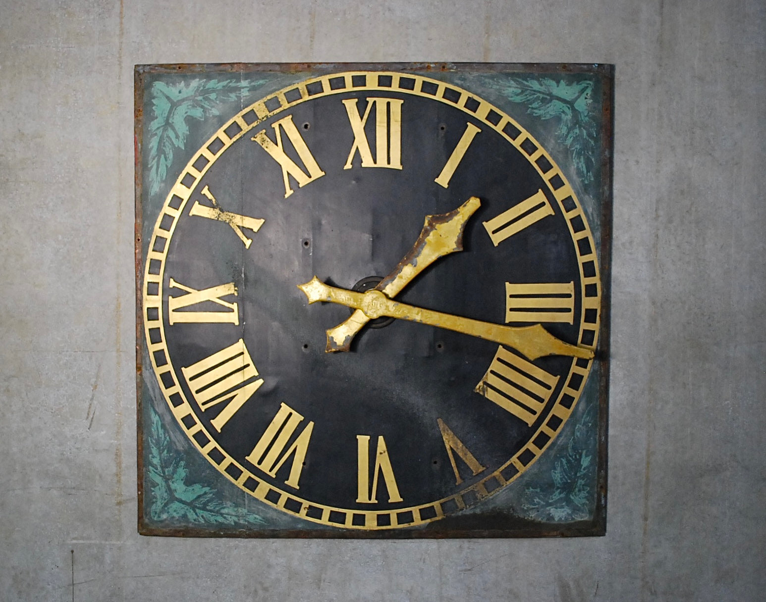 19th c French Copper Clock tower face in original condition | Scott Landon Antiques and Interiors.