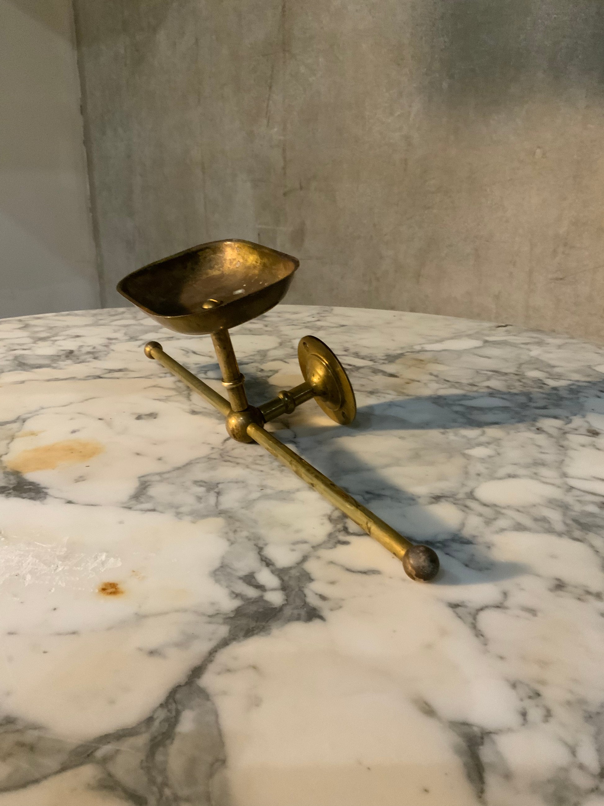 1920 brass soap dish and towel bar | Scott Landon Antiques and Interiors.