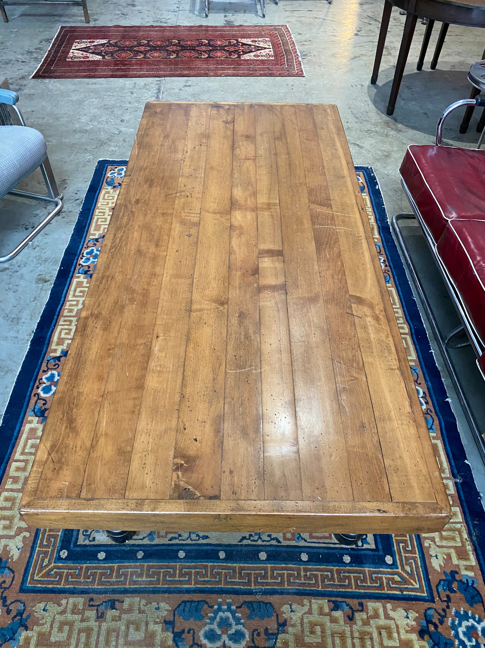 1910 industrial maple coffee  table | Scott Landon Antiques and Interiors.
