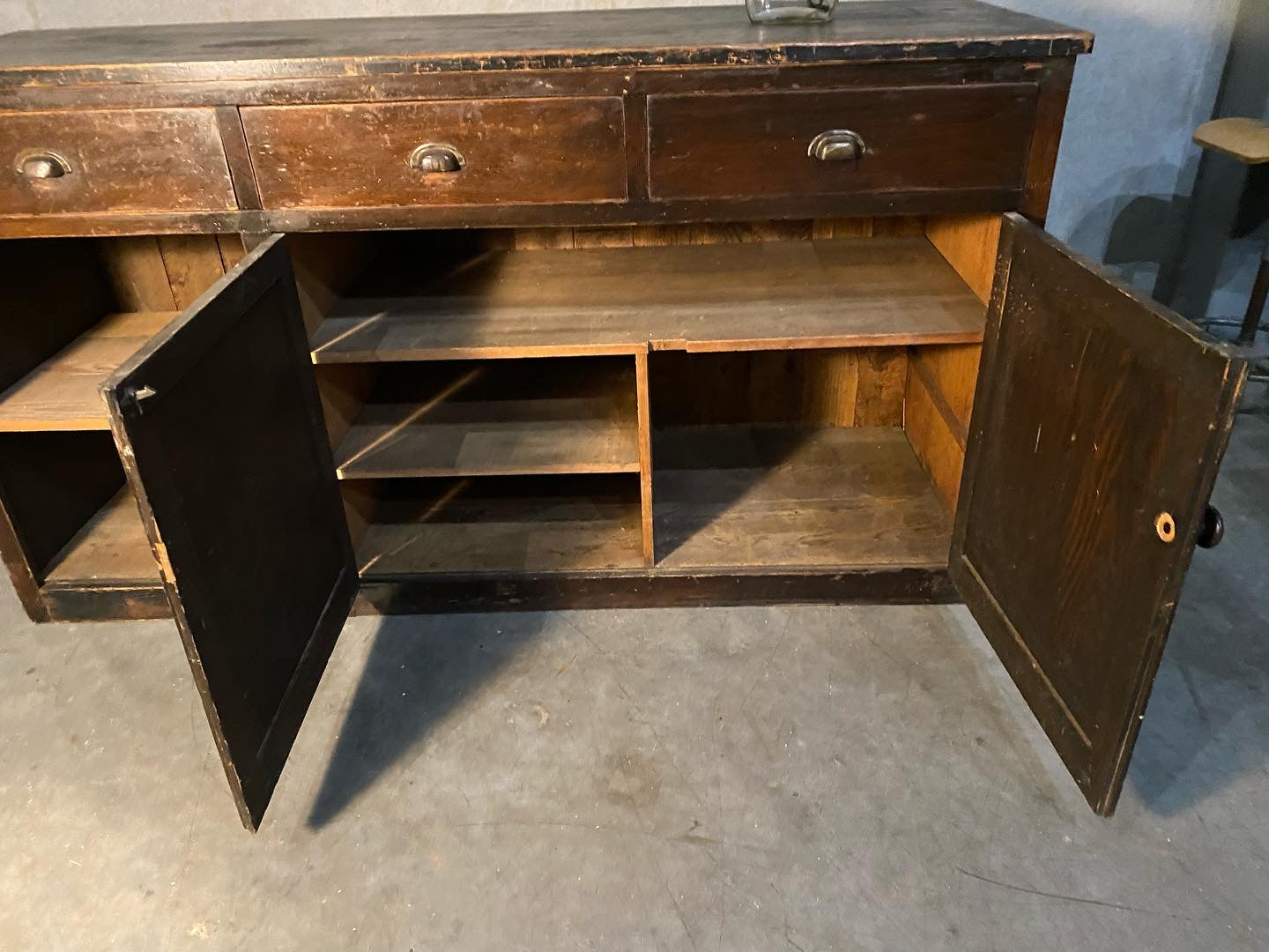 1920 wooden sideboard cabinet in old original finish | Scott Landon Antiques and Interiors.
