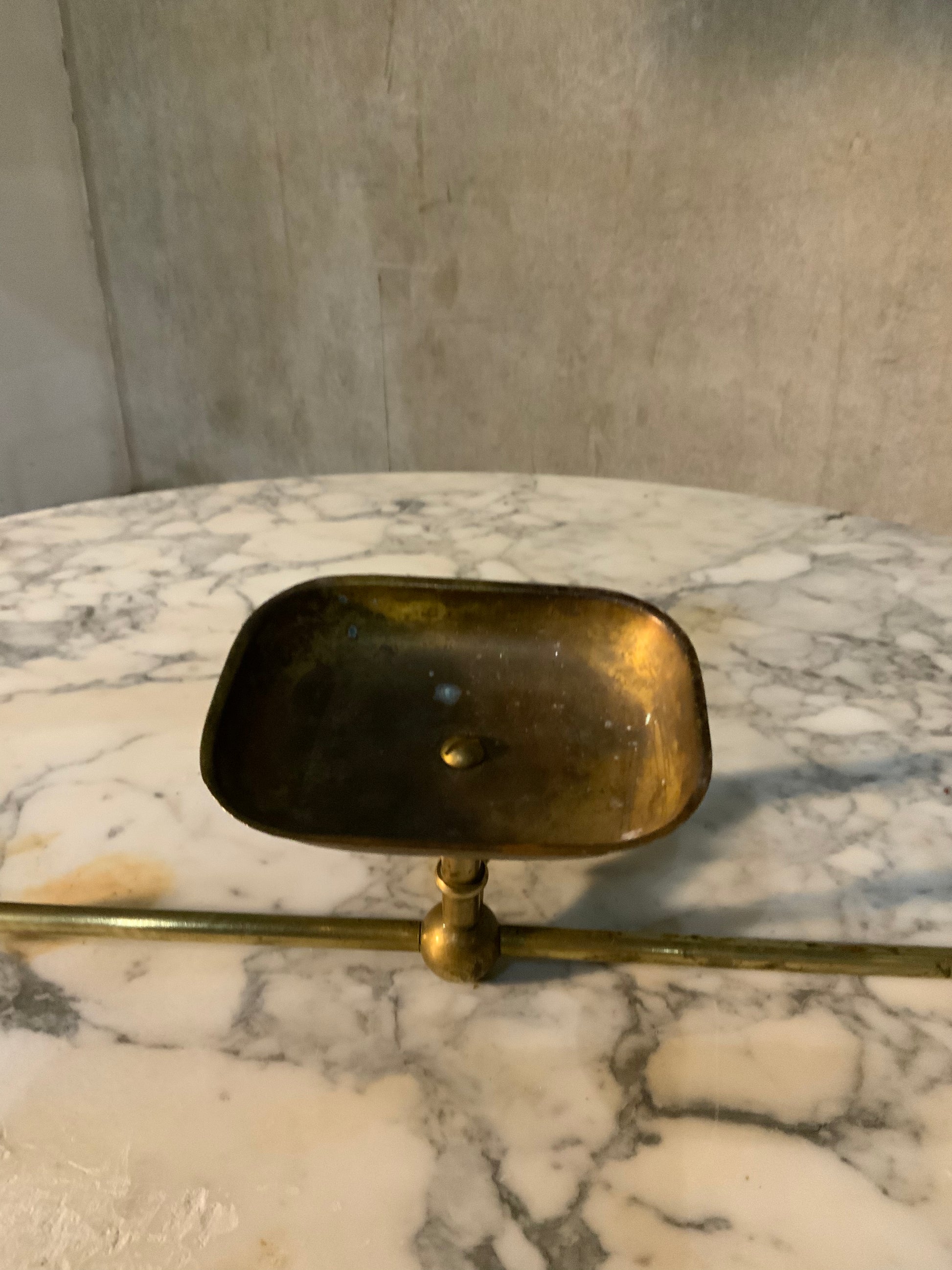 1920 brass soap dish and towel bar | Scott Landon Antiques and Interiors.