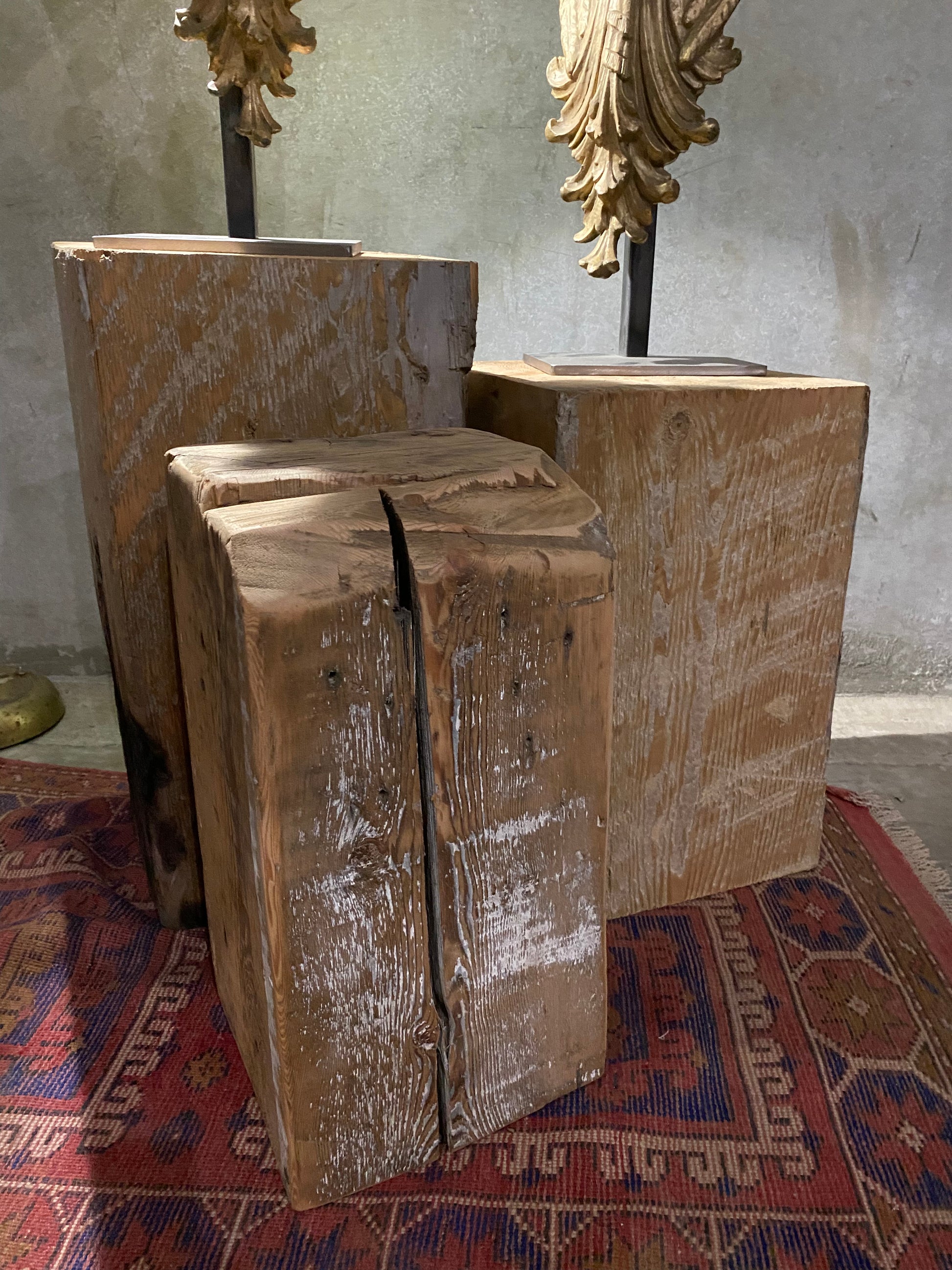 Reclaimed beams stump side table. C 1900 GASTOWN salvage | Scott Landon Antiques and Interiors.