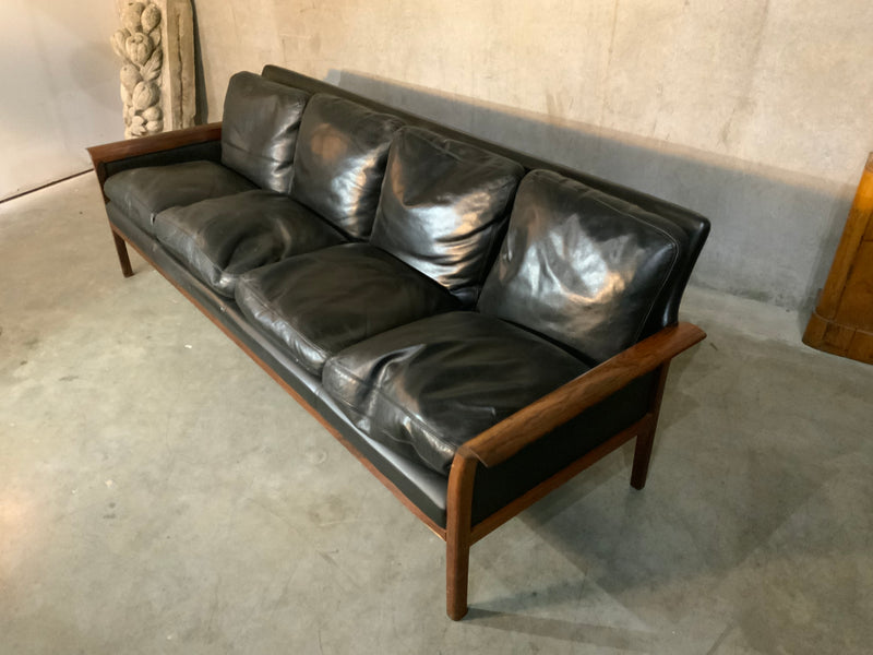 Mid-Century Modern 4-Seat Rosewood & Leather Sofa Knut Saeter for Vatne Møbler | Scott Landon Antiques and Interiors.