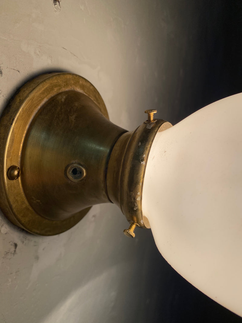 1920. Brass MILK GLASS Sconces | Scott Landon Antiques and Interiors.