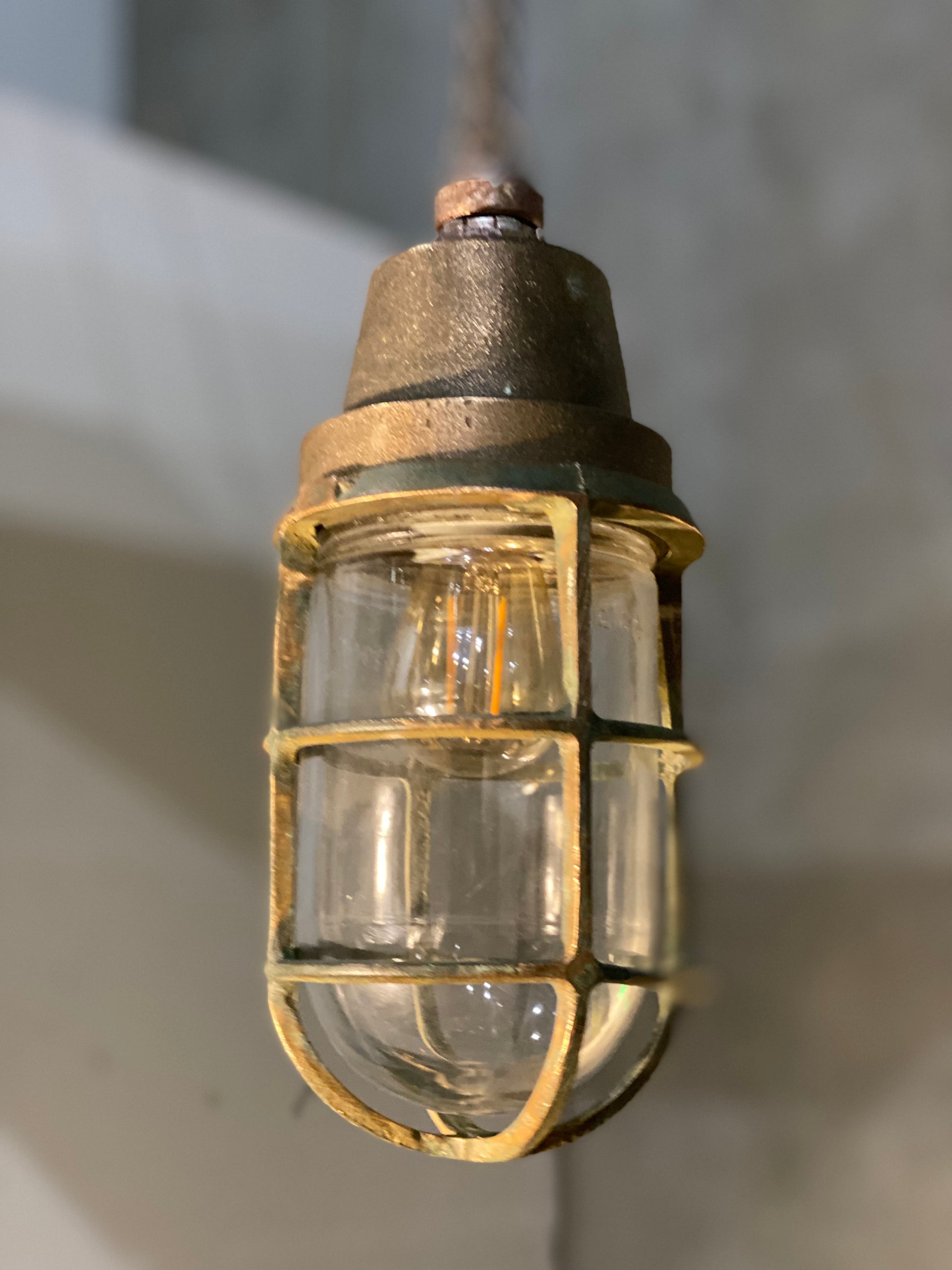 1920 SOLID BRASS industrial pendant light | Scott Landon Antiques and Interiors.