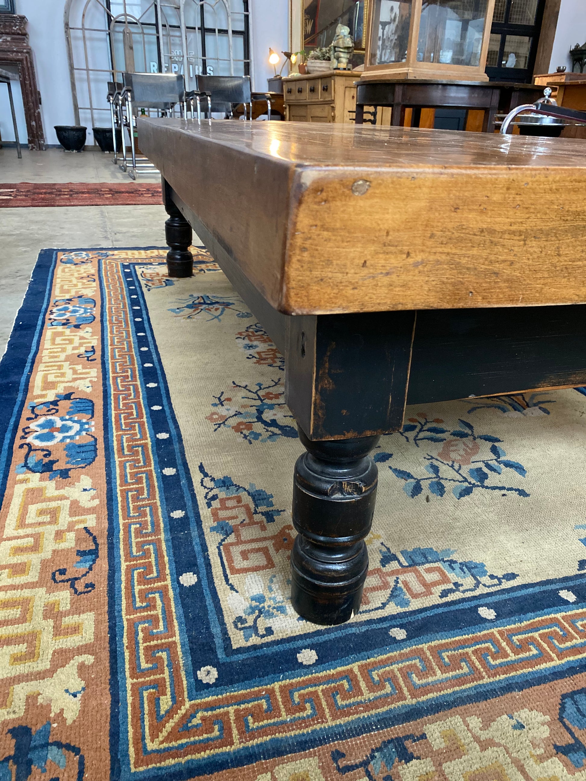 1910 industrial maple coffee  table | Scott Landon Antiques and Interiors.
