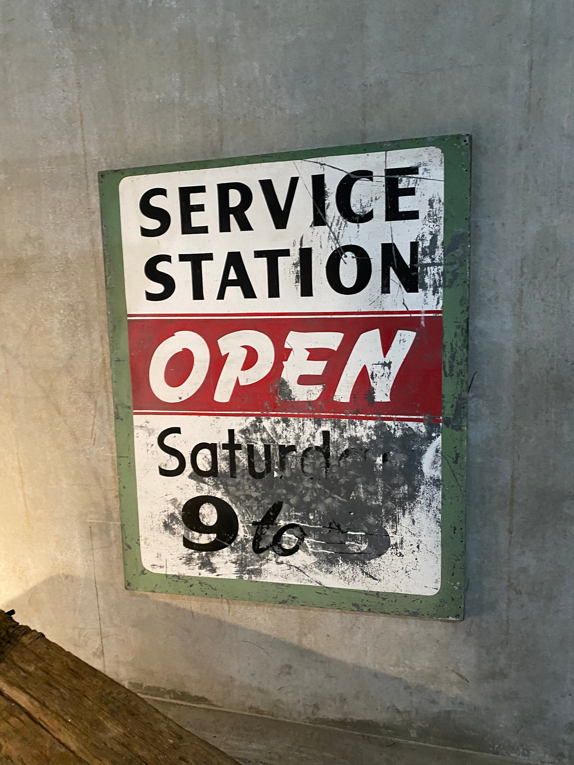 1950 gas station metal Automobila SIGN in original paint | Scott Landon Antiques and Interiors.