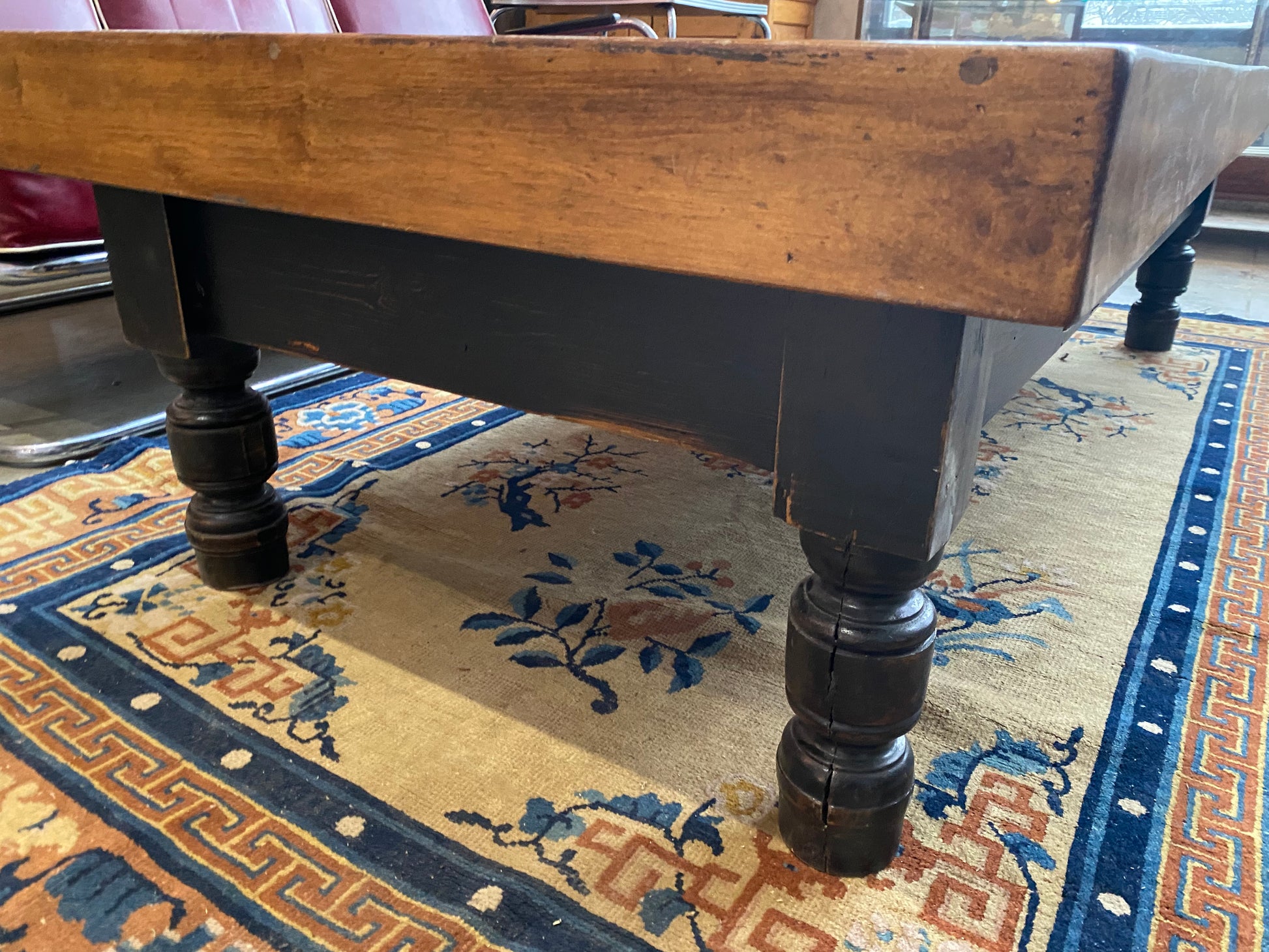 1910 industrial maple coffee  table | Scott Landon Antiques and Interiors.