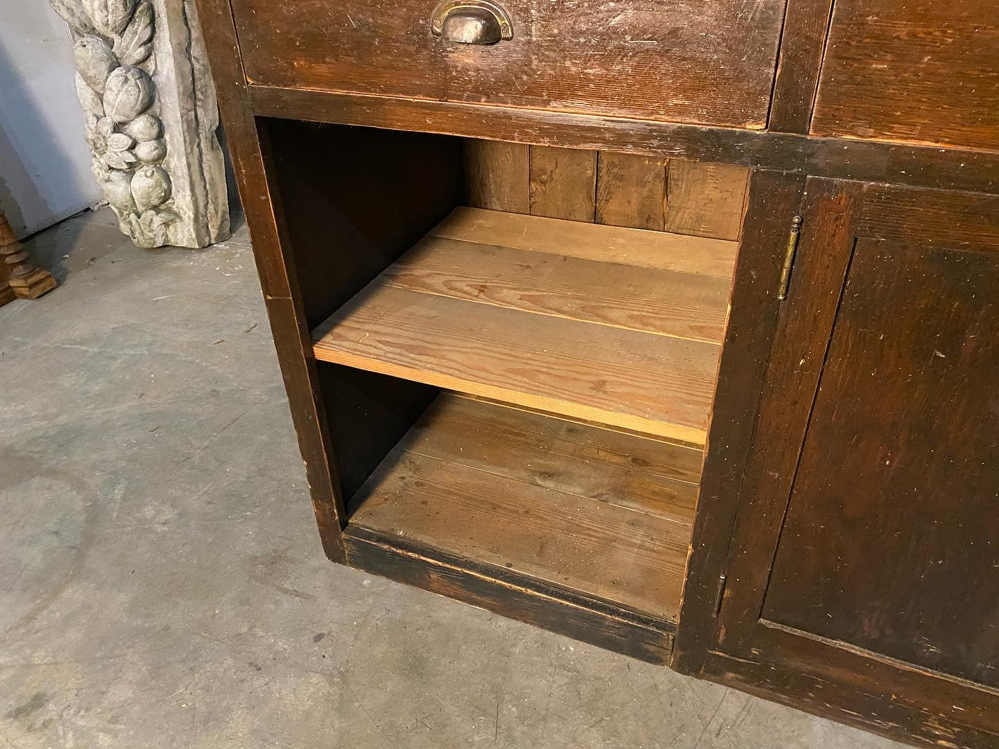 1920 wooden sideboard cabinet in old original finish | Scott Landon Antiques and Interiors.