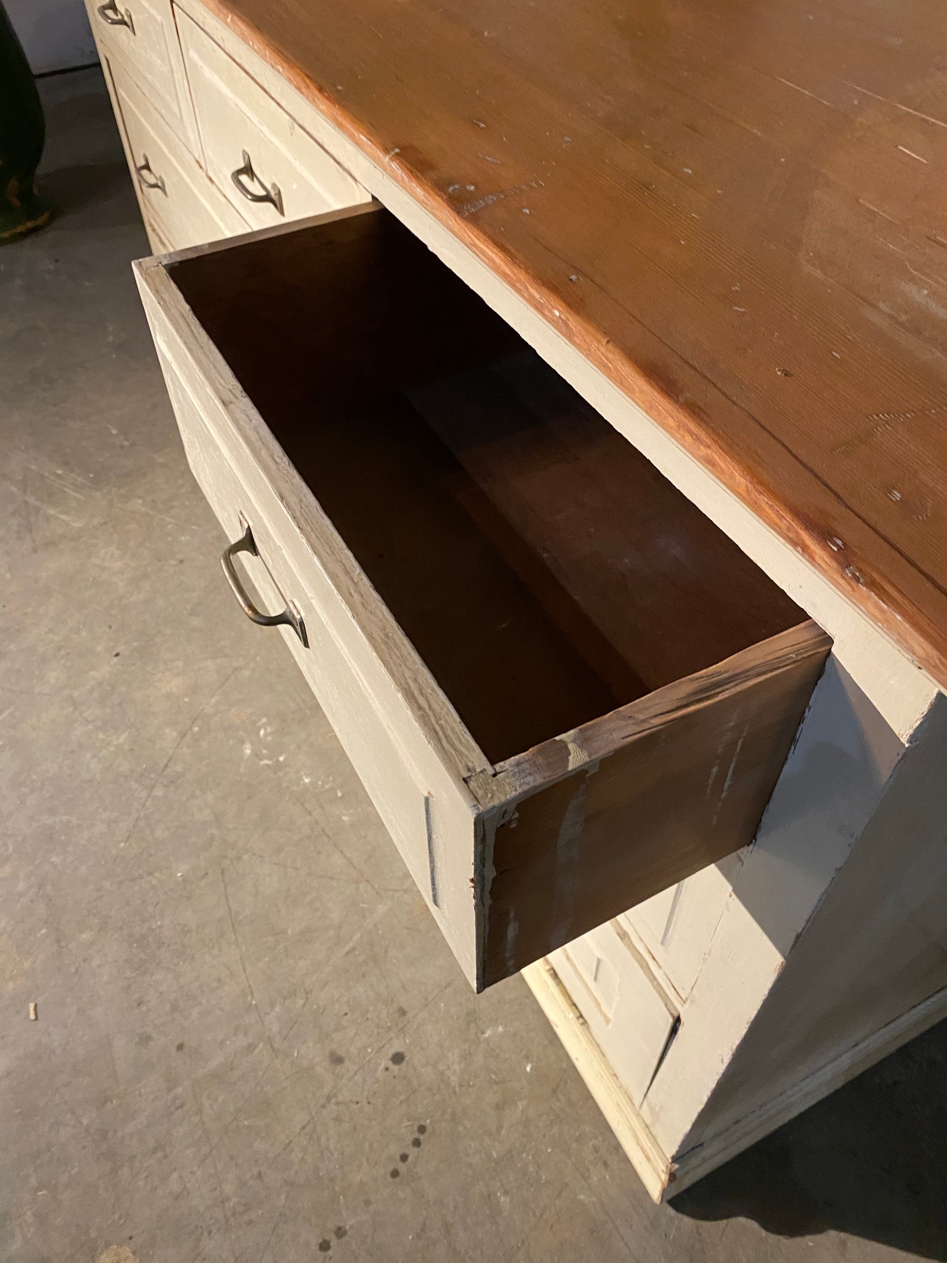 1920 solid multi drawer sideboard in old paint | Scott Landon Antiques and Interiors.