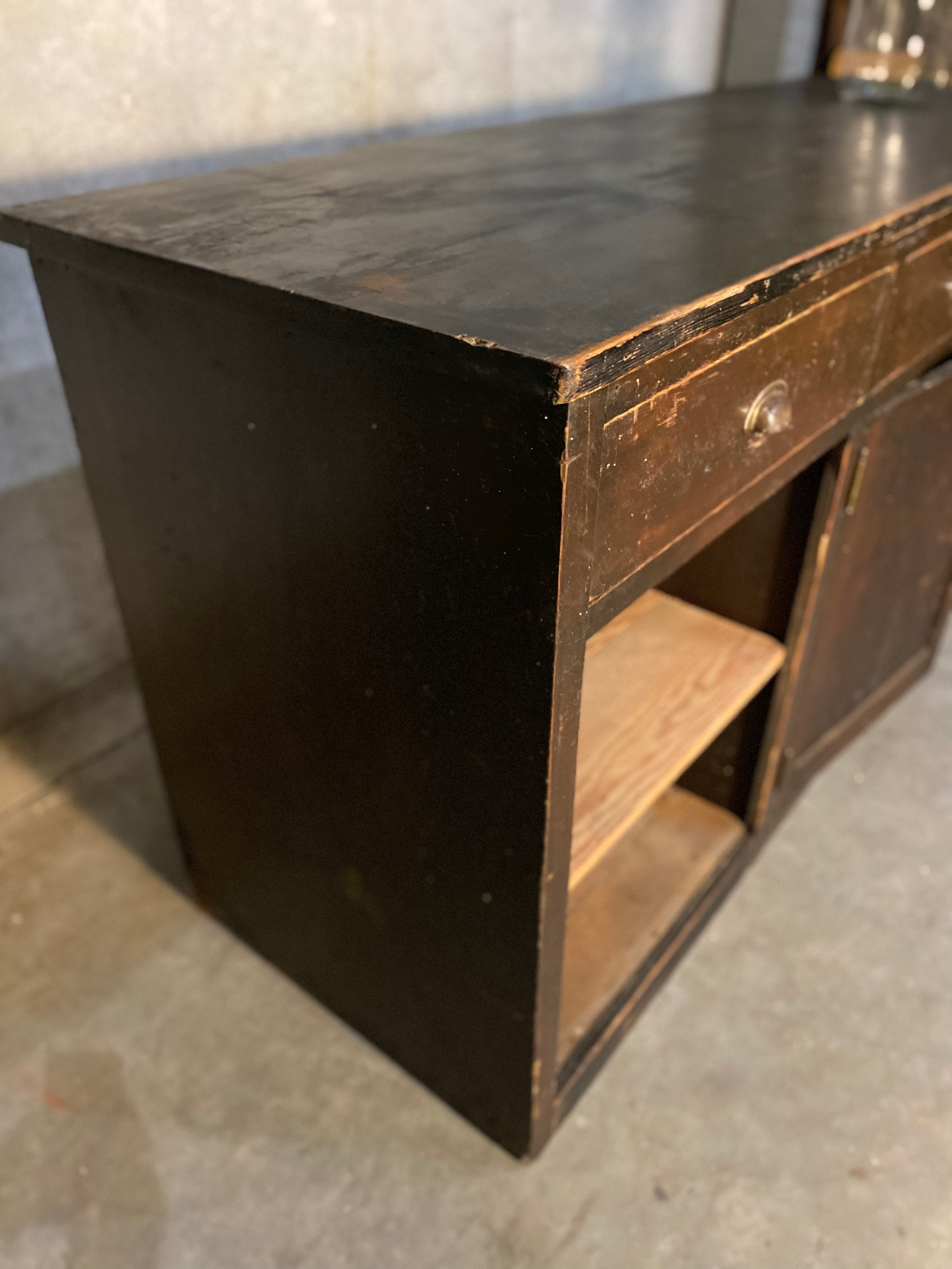 1920 wooden sideboard cabinet in old original finish | Scott Landon Antiques and Interiors.