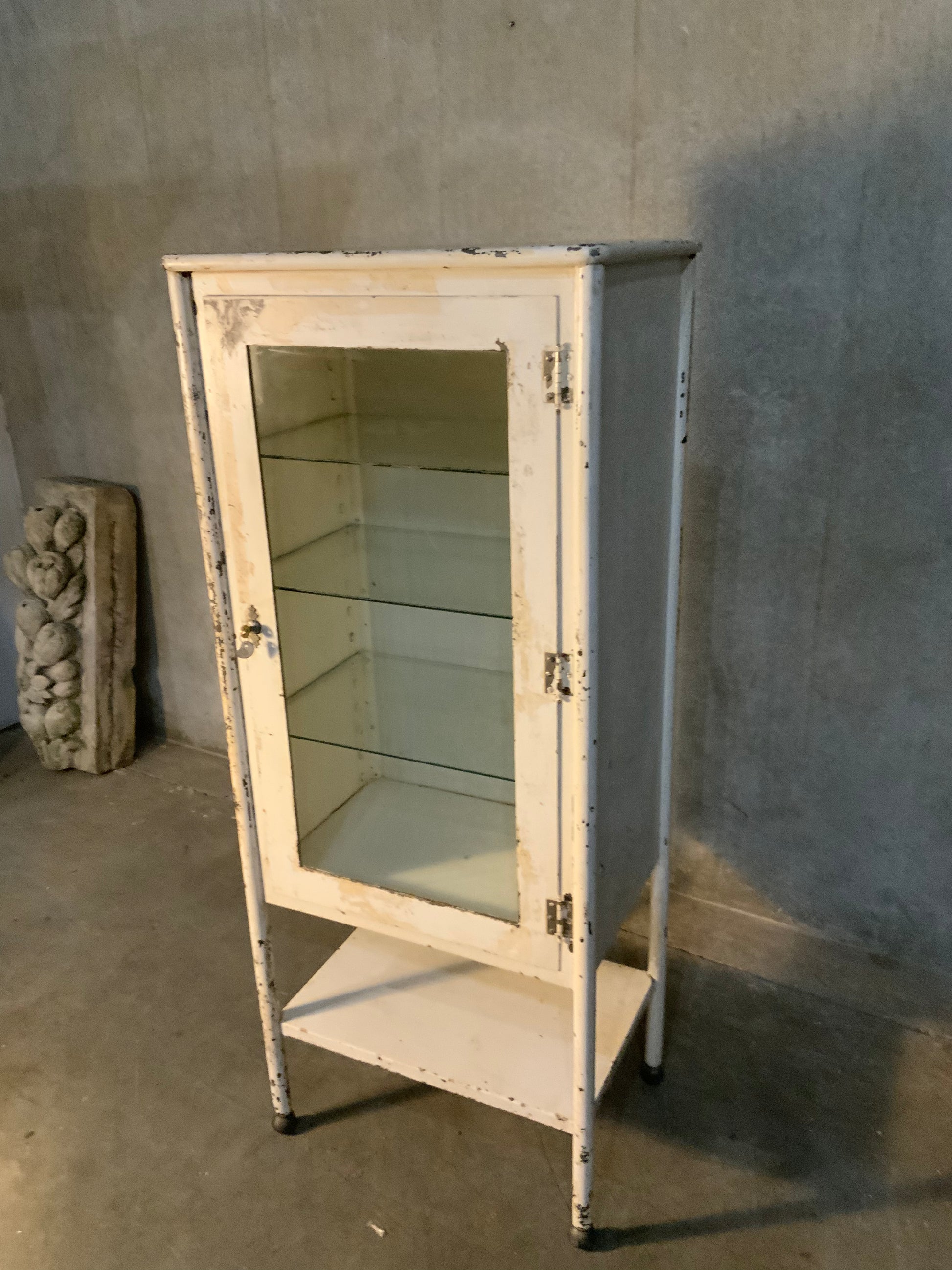 1920 glass door medical cabinet in old finish | Scott Landon Antiques and Interiors.