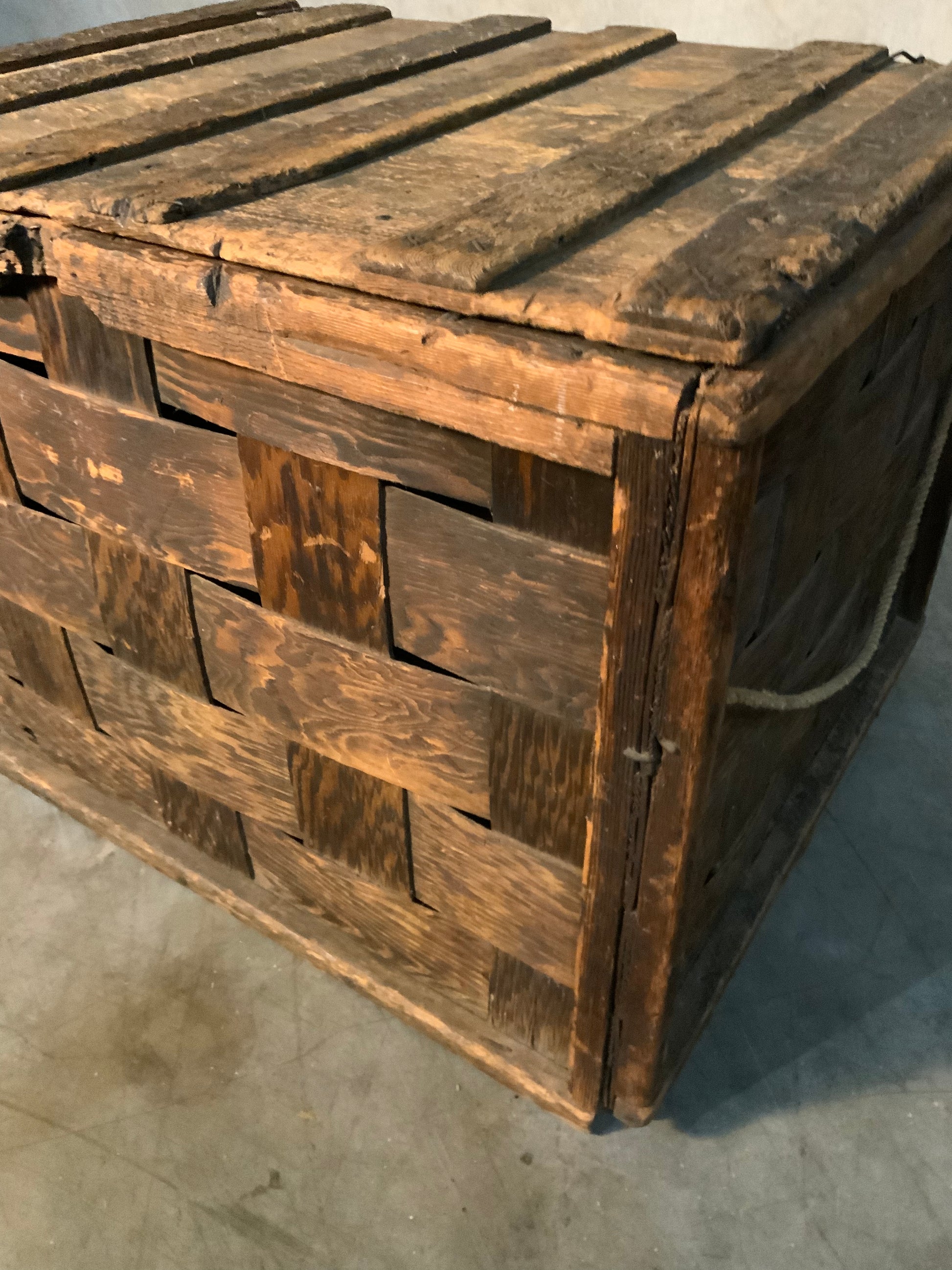 C 1900 weaved wooden fir harvest box | Scott Landon Antiques and Interiors.