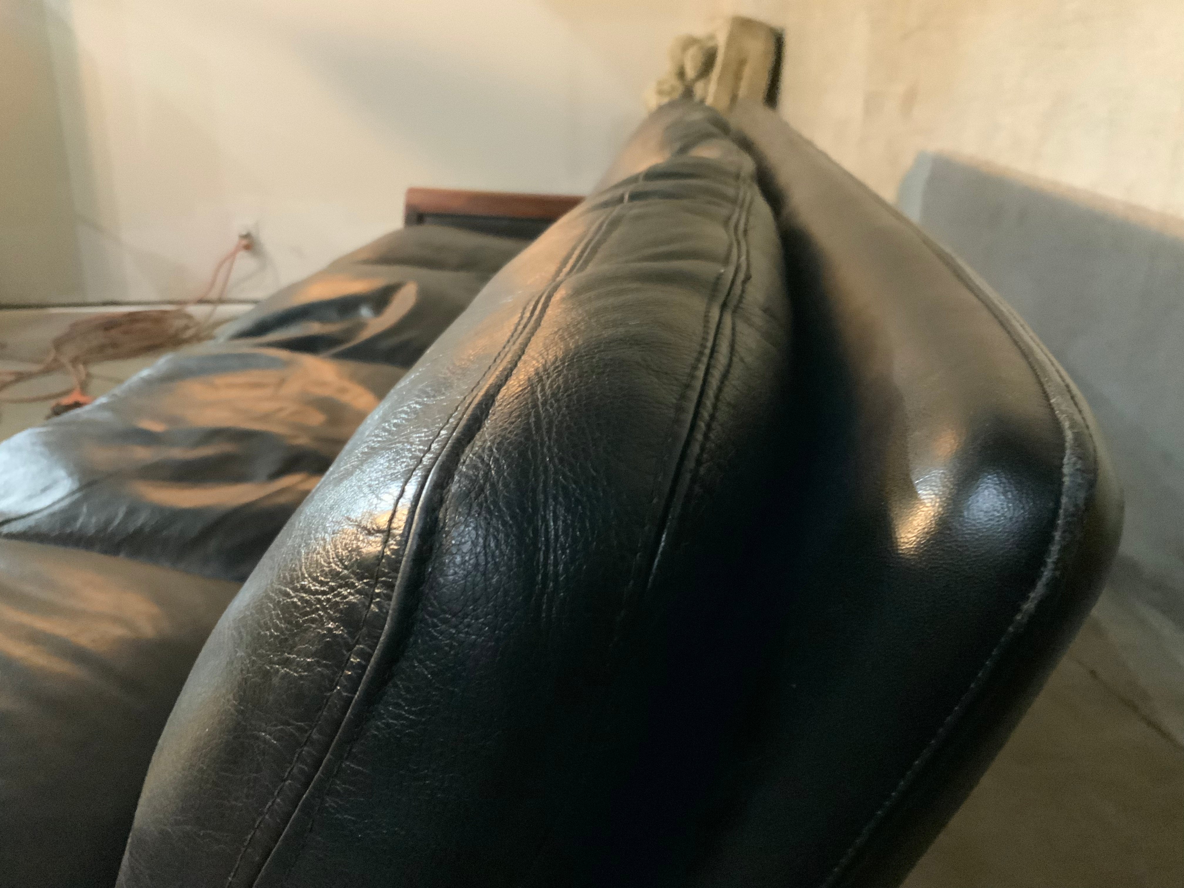 Mid-Century Modern 4-Seat Rosewood & Leather Sofa Knut Saeter for Vatne Møbler | Scott Landon Antiques and Interiors.