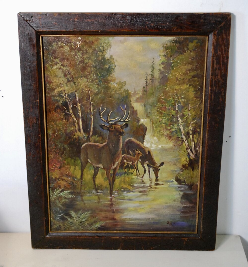 1920 folk Art Oil on board Painting | Scott Landon Antiques and Interiors.