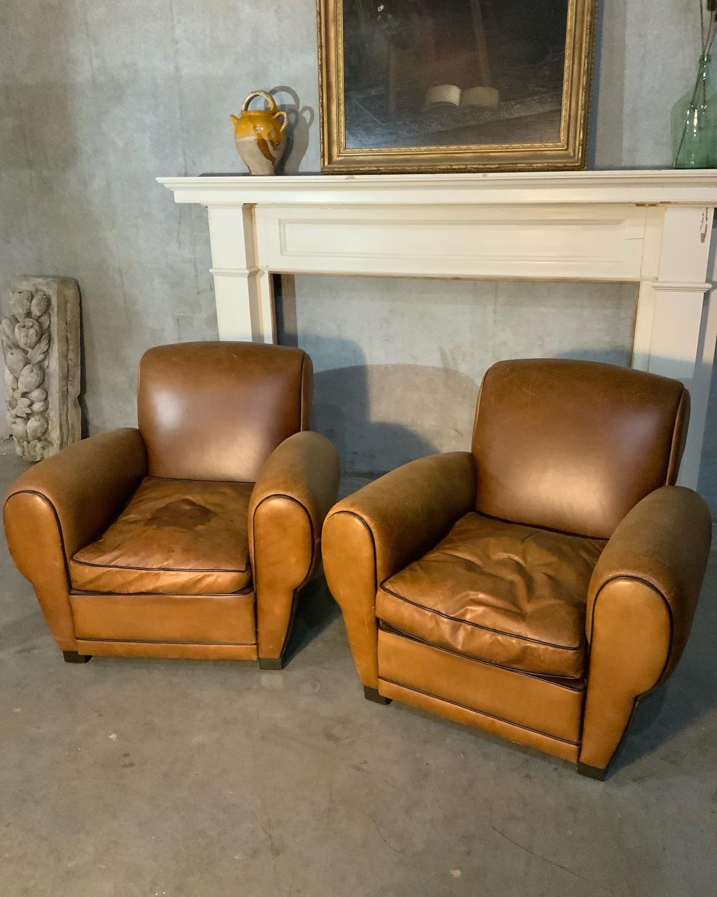 Pair of leather club chairs 1980-90 | Scott Landon Antiques and Interiors.