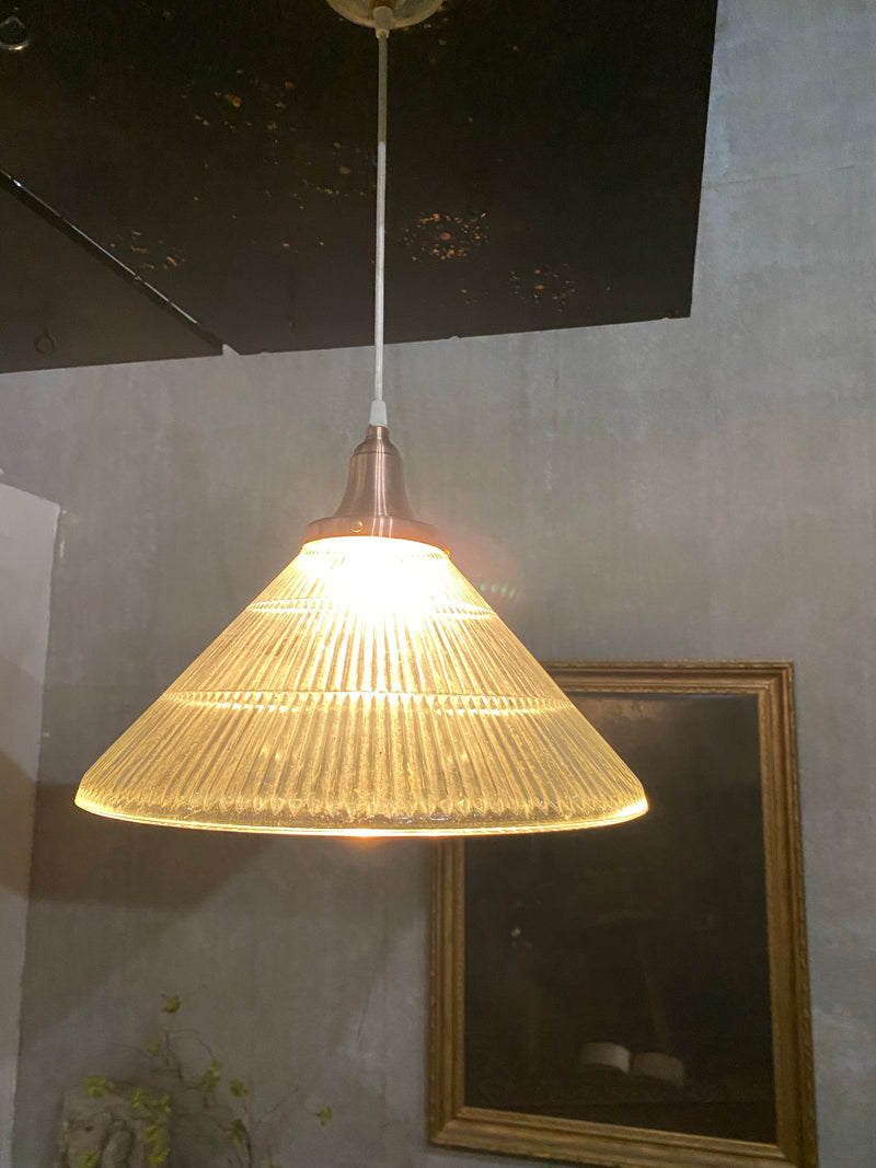 1960 glass holophane shade with copper fitter | Scott Landon Antiques and Interiors.