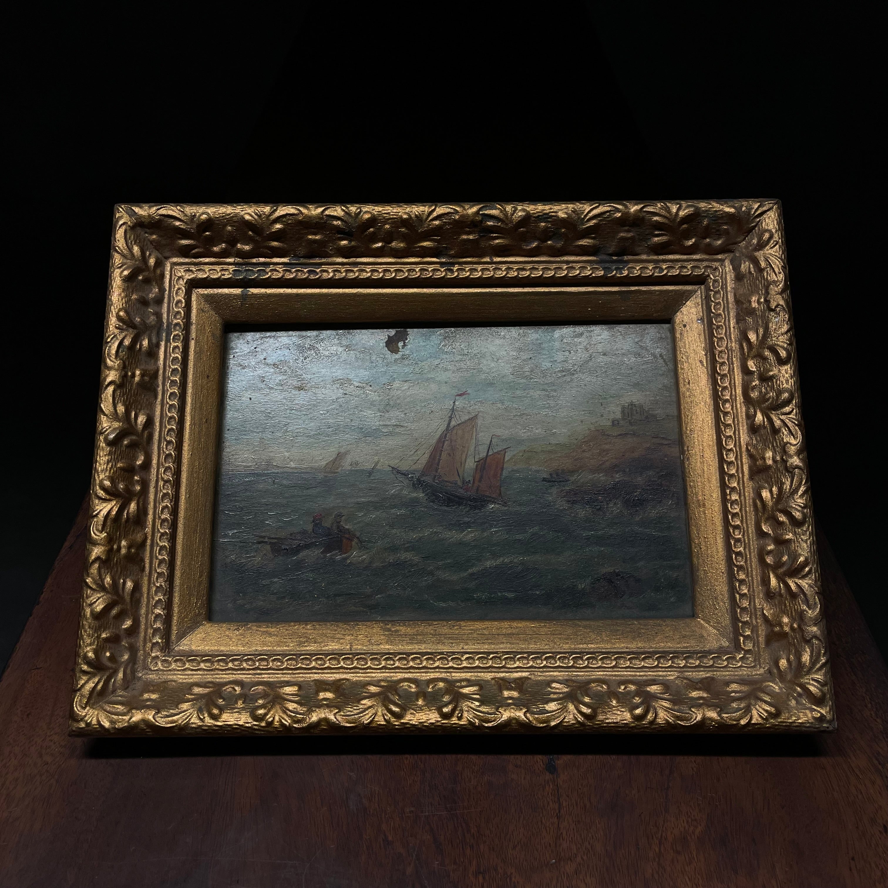 19th Century Maritime Oil on Board Ship Painting