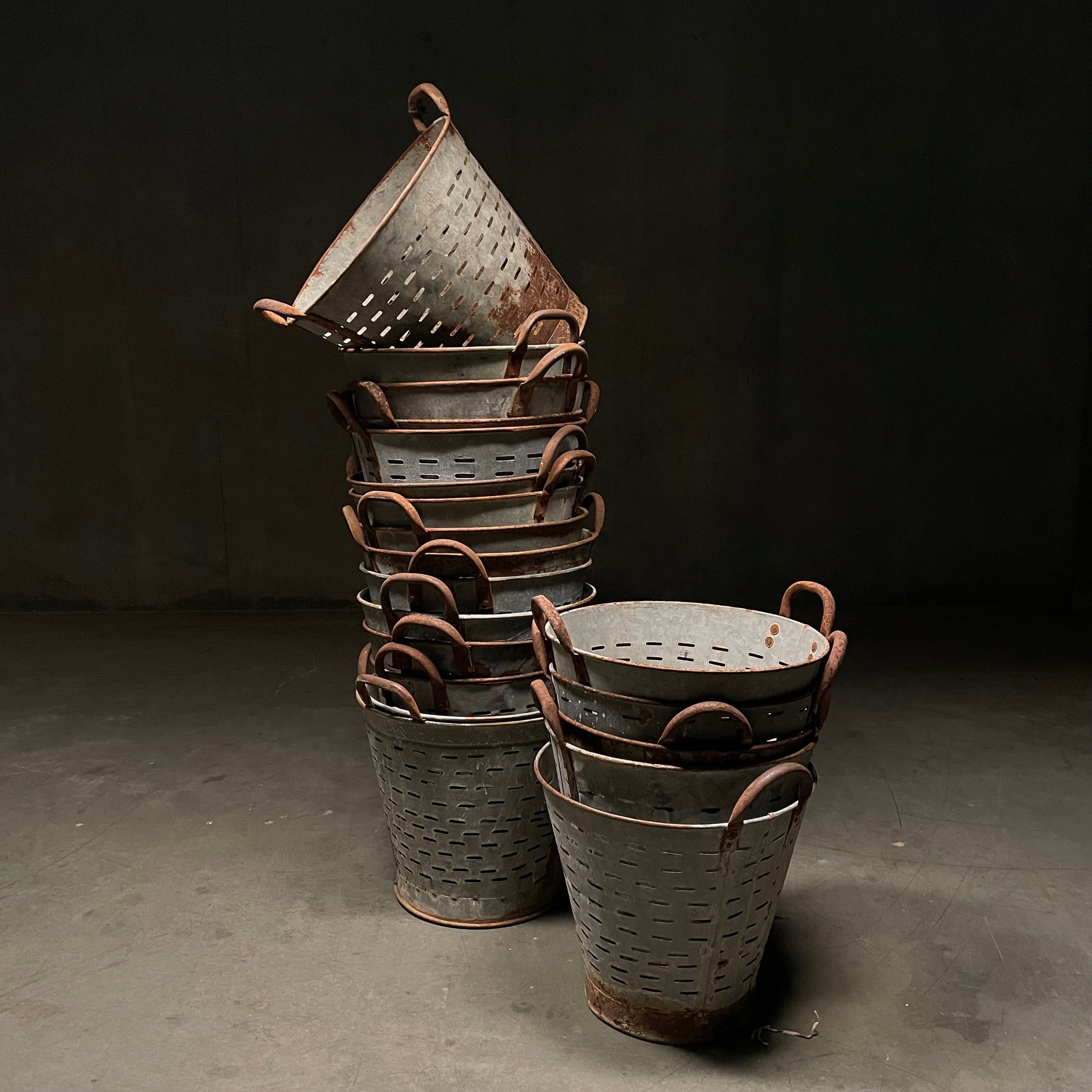 Vintage European Galvanized Olive Buckets