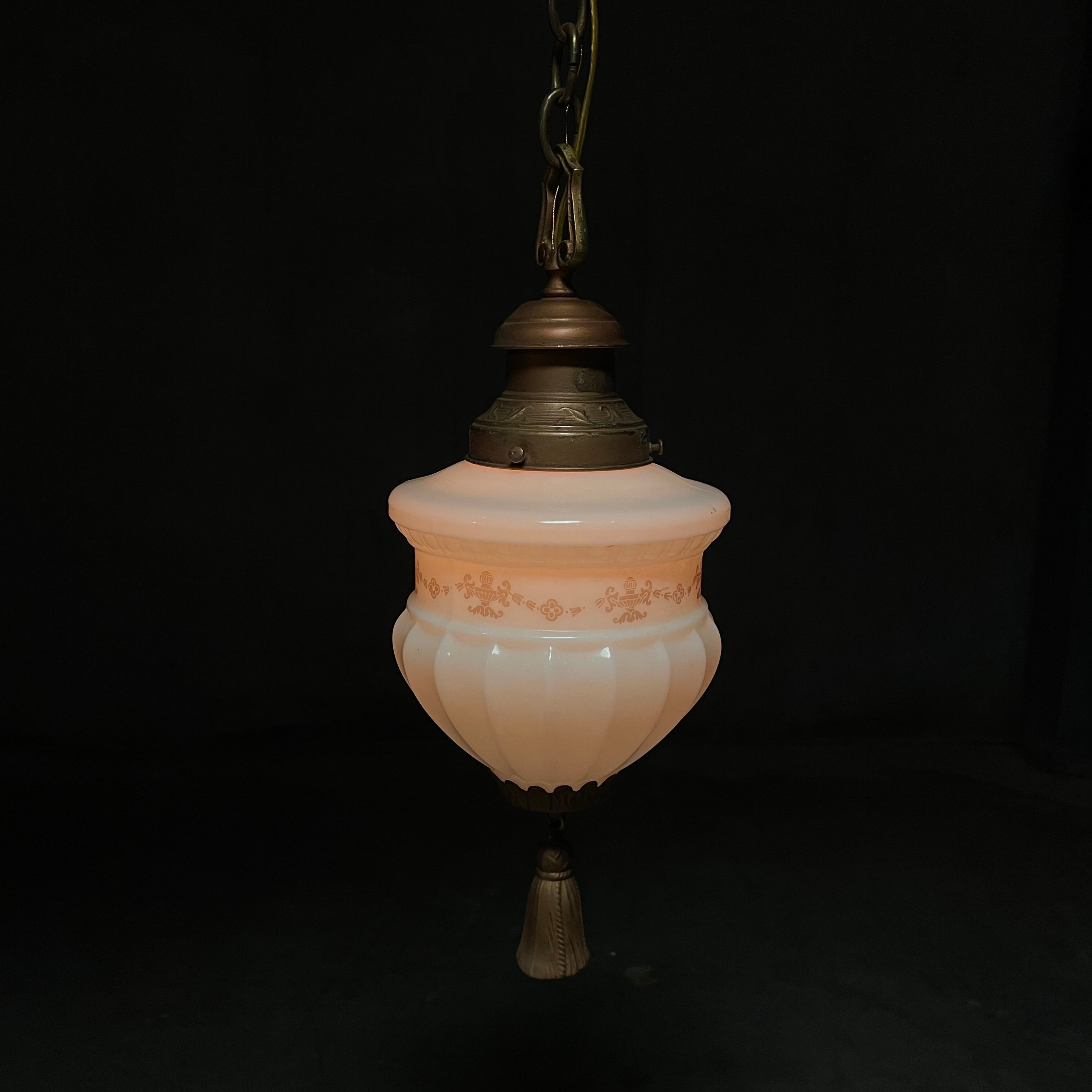 1920 Art nouveau Pendant Light with Decorative Milk Glass Shade