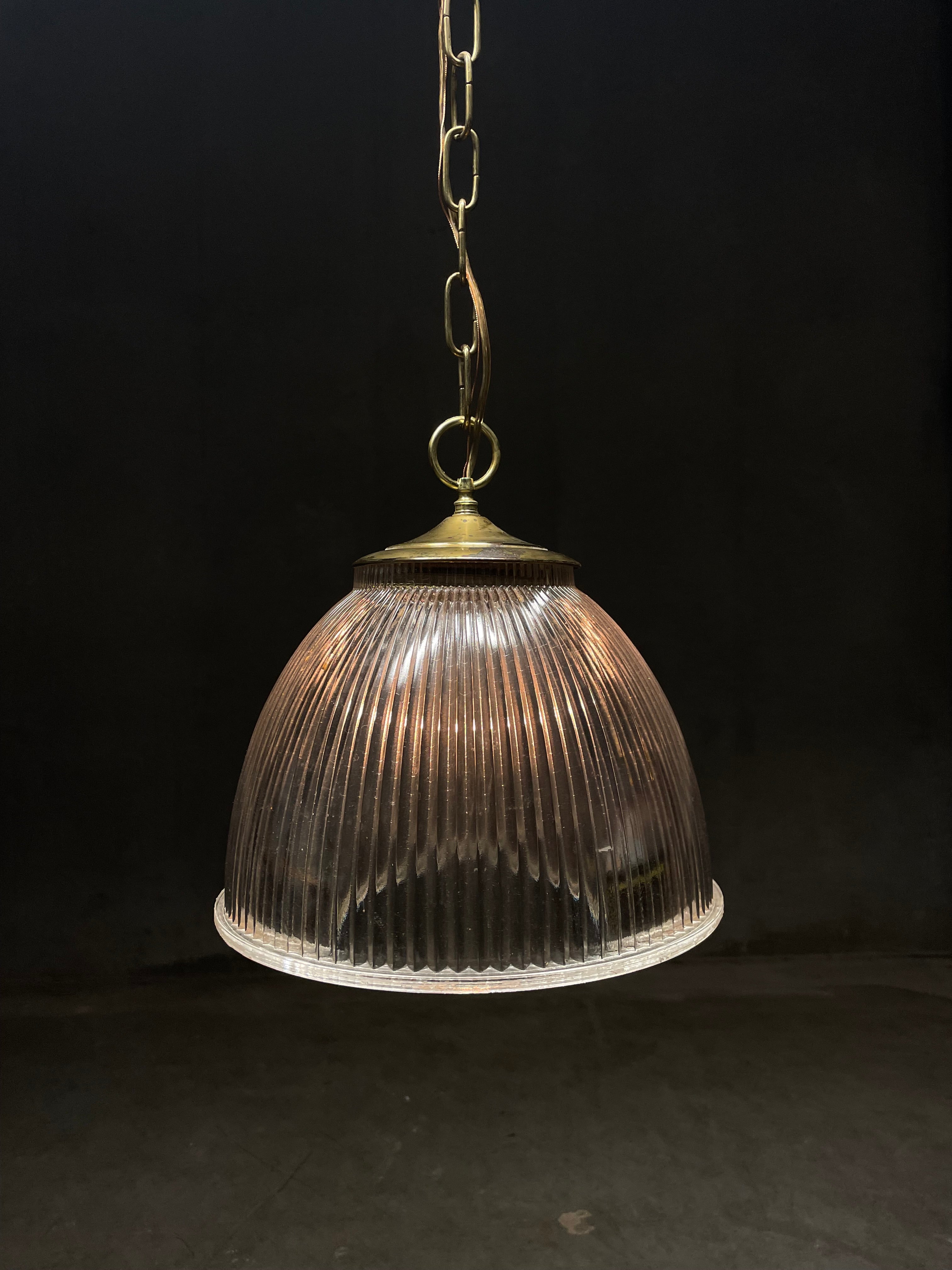 1950 Holophane Pendant Lights with Brass Fitter