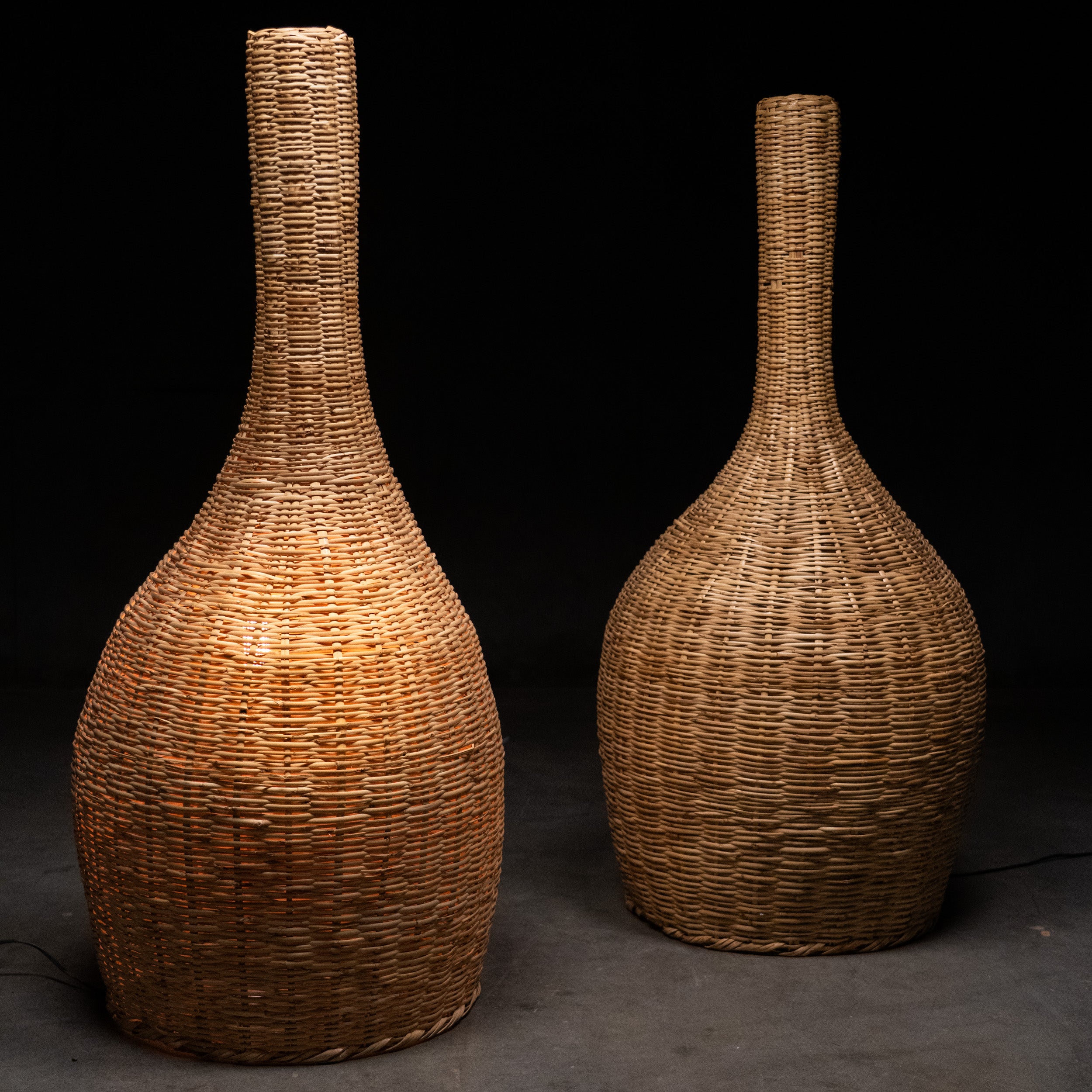 Tall Handwoven Moroccan Wicker Floor Lamps – Sculptural Bottle Form