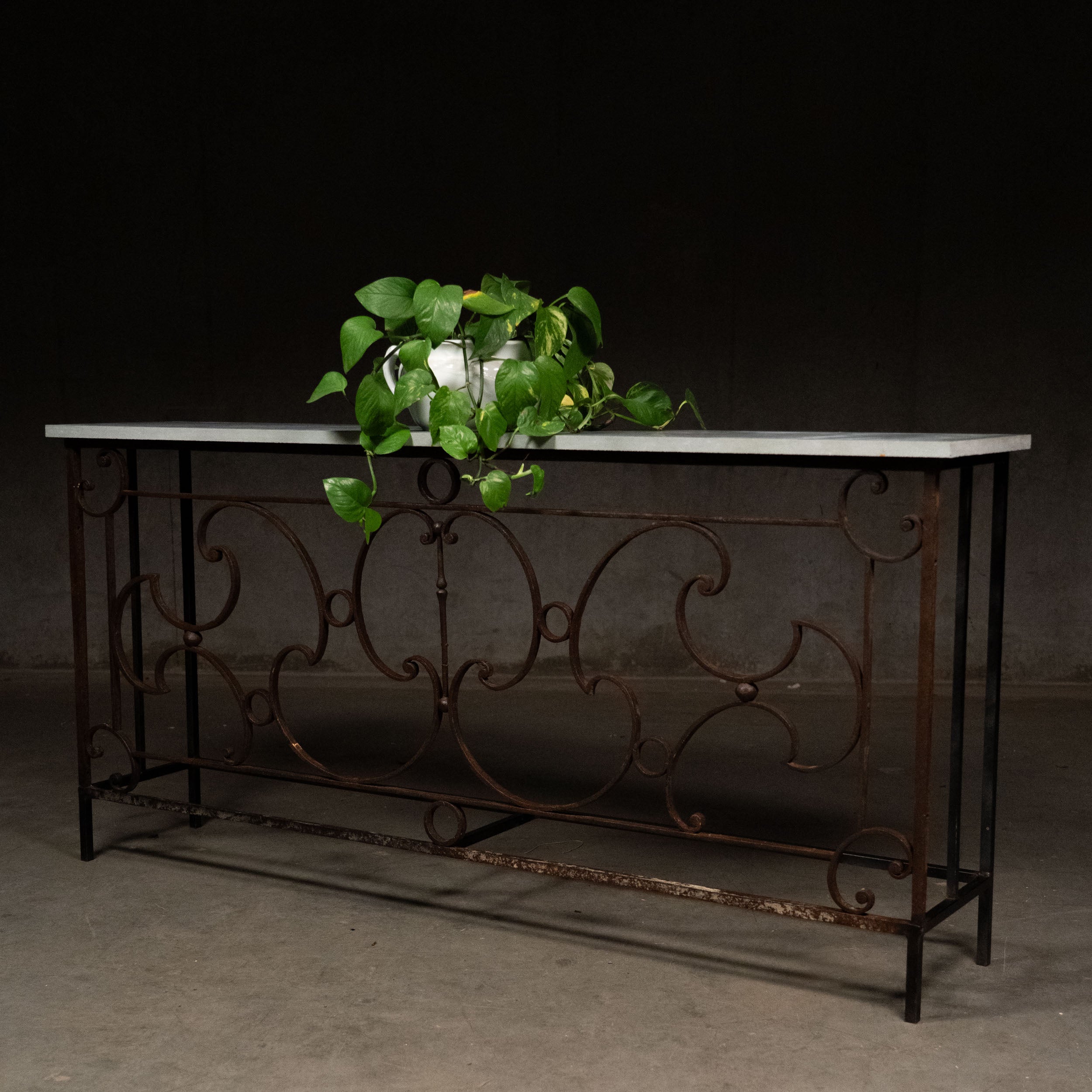 C1900  Exterior Iron Console Table with Stone Top