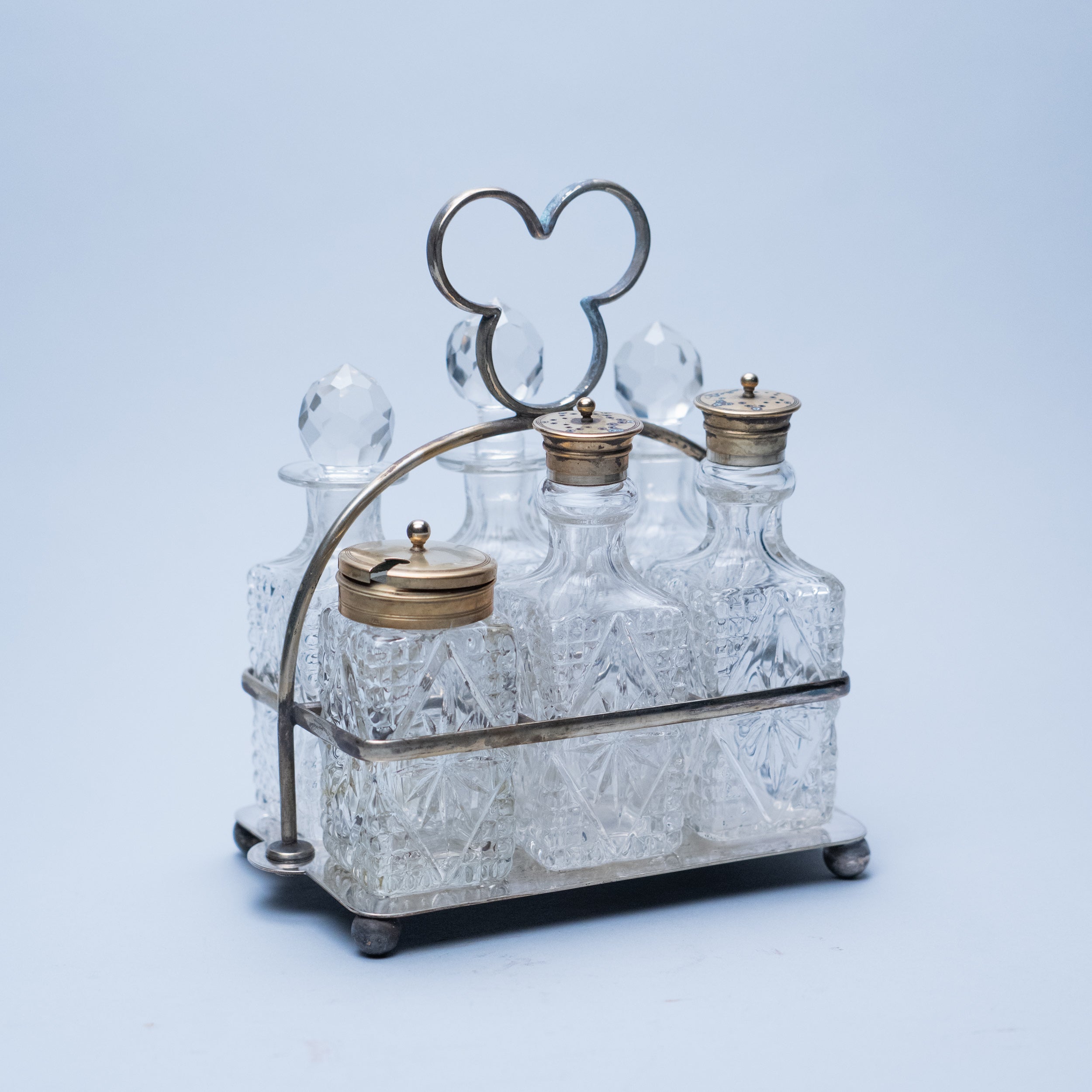 Antique English EPNS Silver & Cut Crystal Cruet Set by G.T. & Co, c.1900