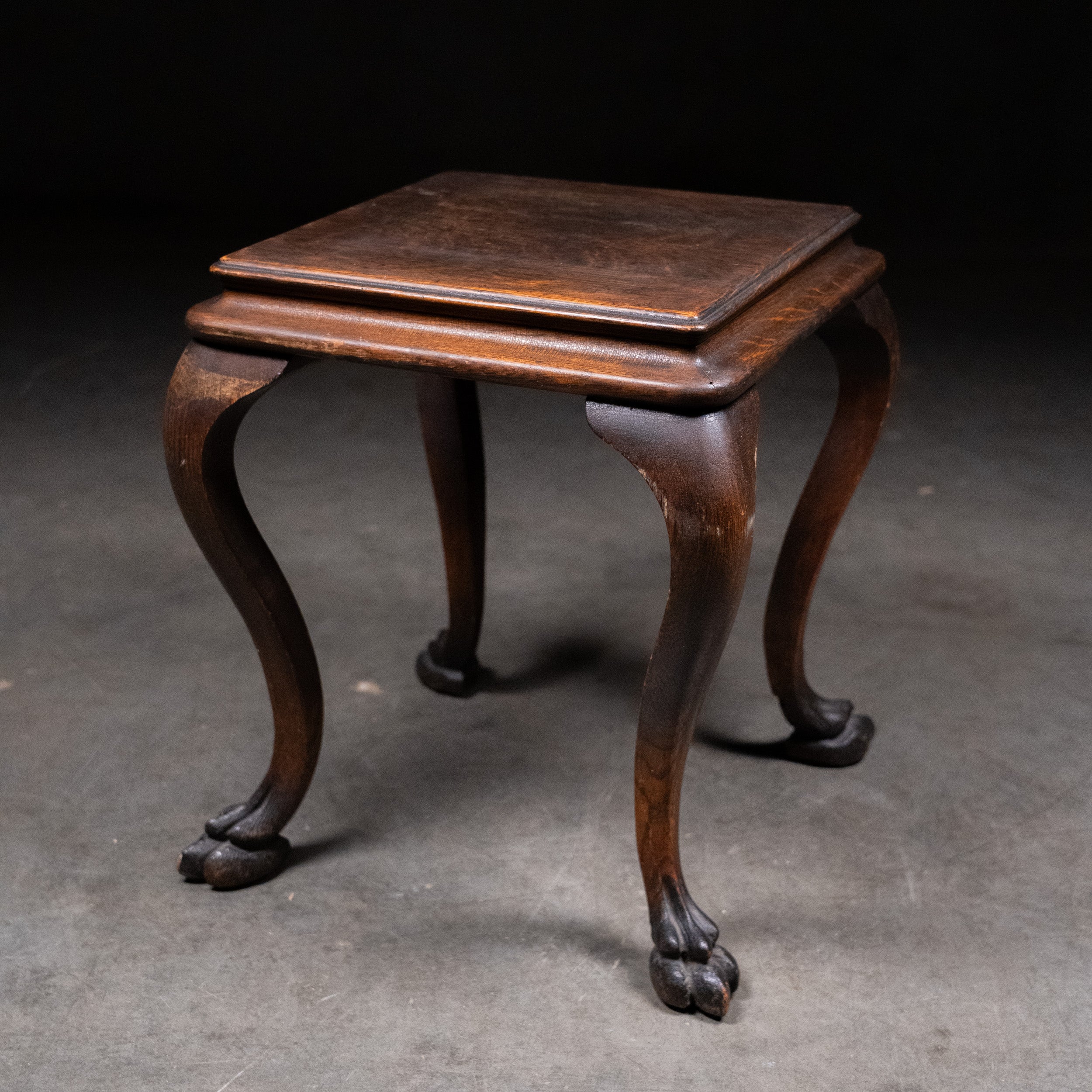 Late 19th Century American Oak Queen Anne Revival Stool / Low Accent Table with Ball & Claw Feet
